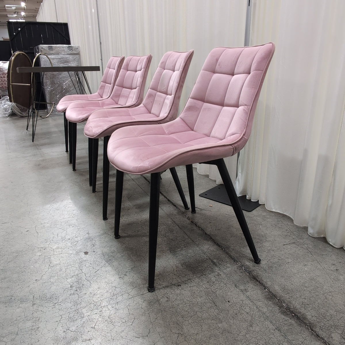 Pink Quilted Velvet Dining Chair