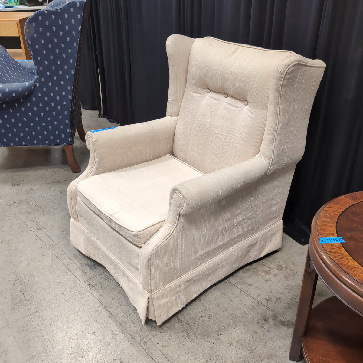 Traditional Beige Upholstered Wingback Chair with Button Tufting
