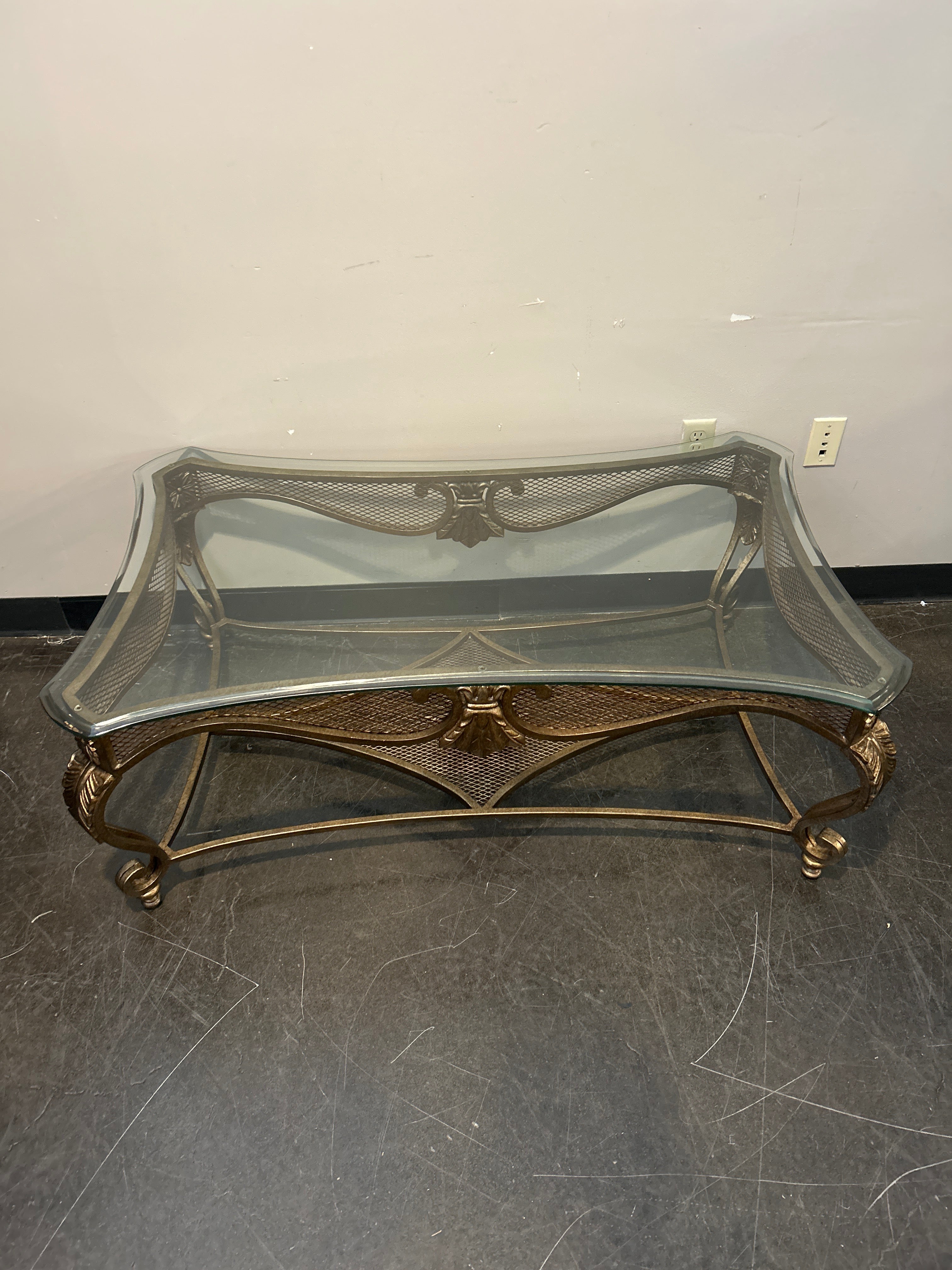 Elegant Gold-Tone Glass-Top Coffee Table