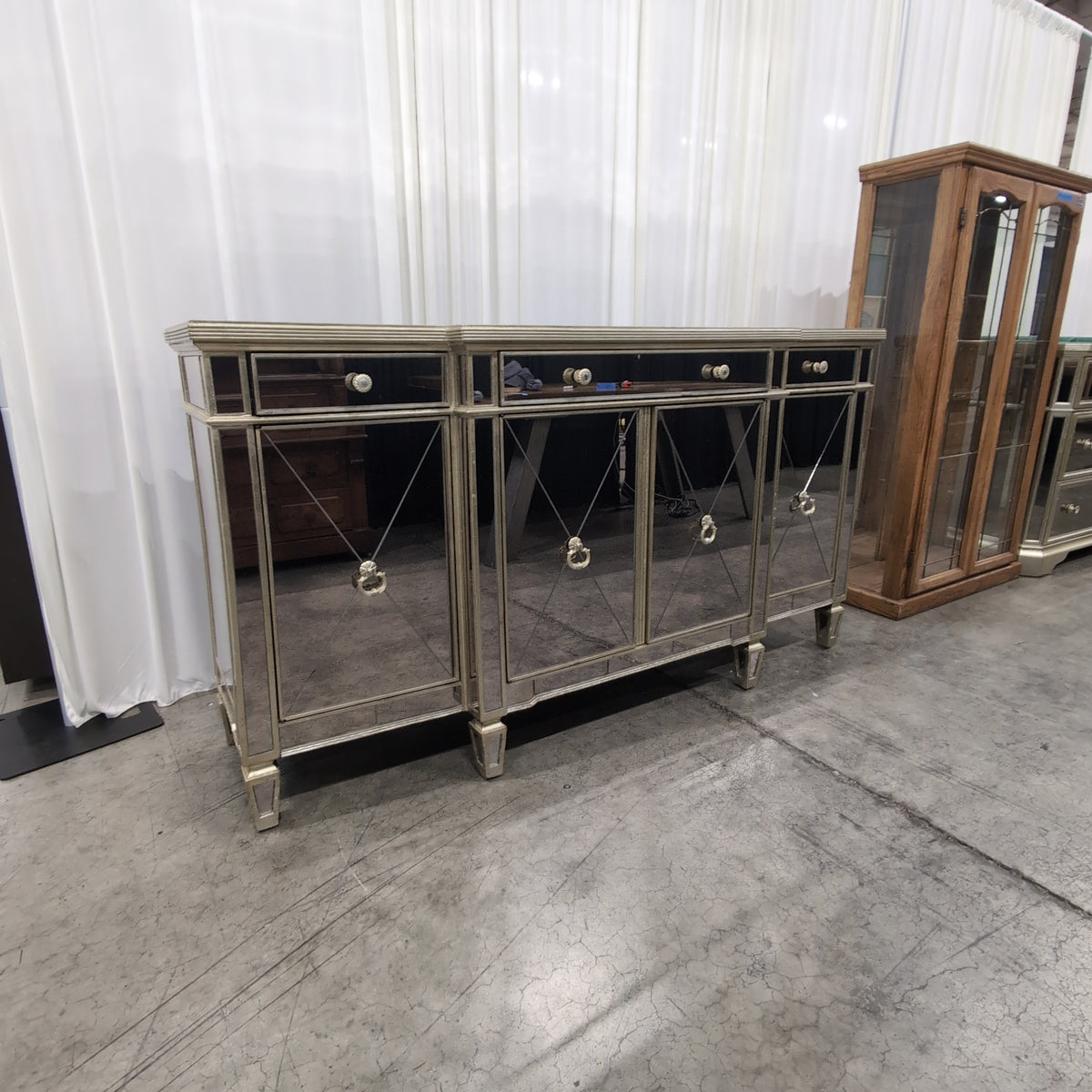 Zhong Shun Wood Art Co Champagne Mirrored Two-Drawer Buffet in Glass
