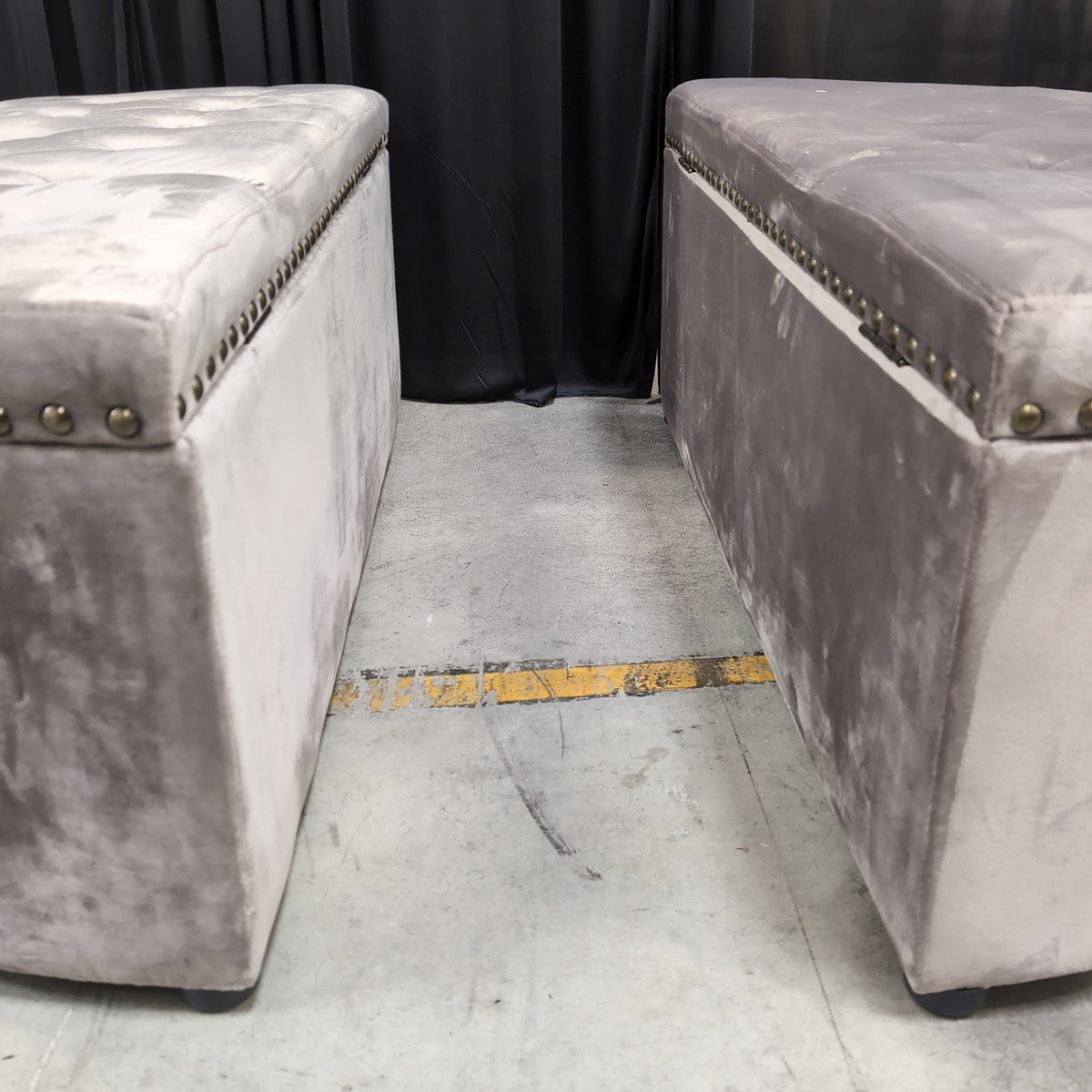 Tufted Velvet Half-Circle Ottoman with Nailhead Trim