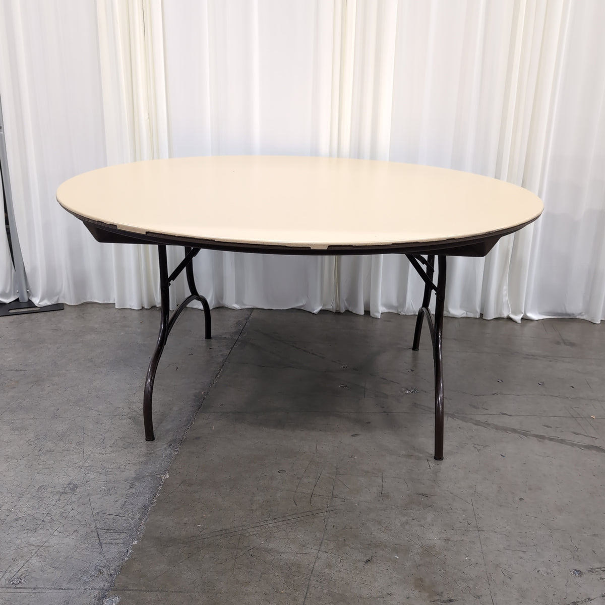 Beige Round Folding Table with Metal Legs