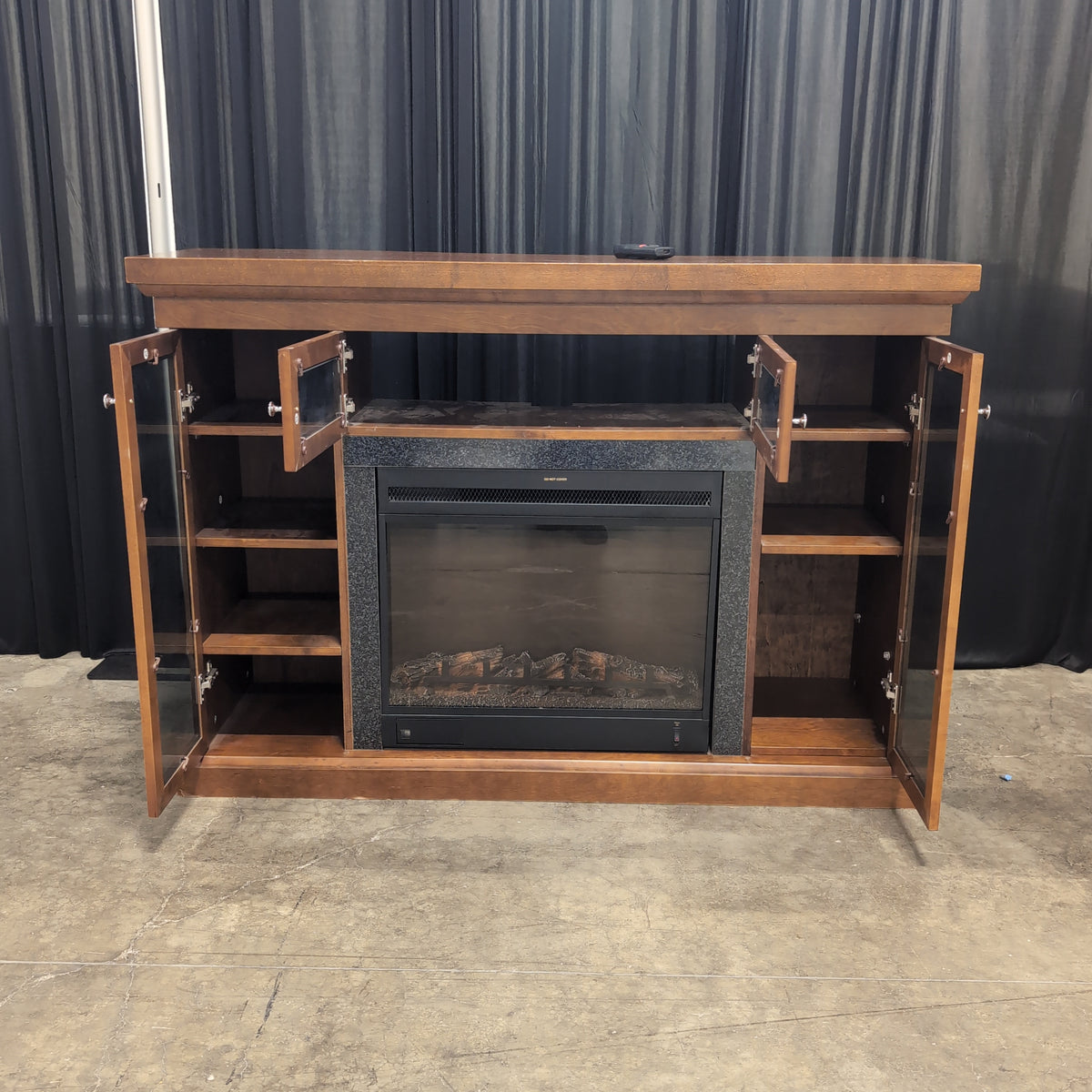 Medium Brown Wood TV Stand with Electric Fireplace
