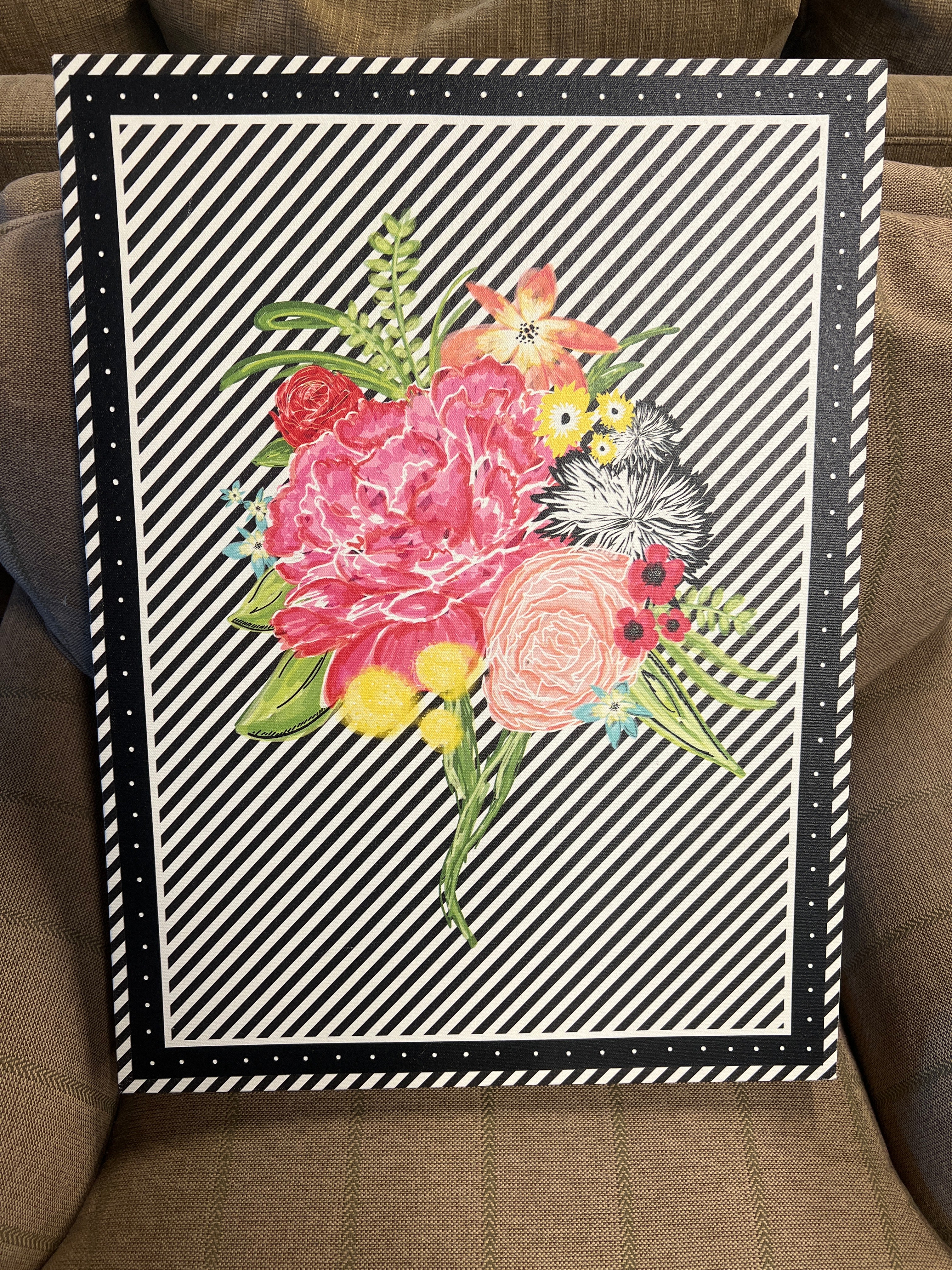 Striped Floral Canvas Wall Art