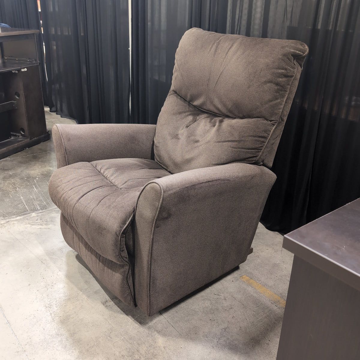 Plush Brown Fabric Recliner with Lever Mechanism