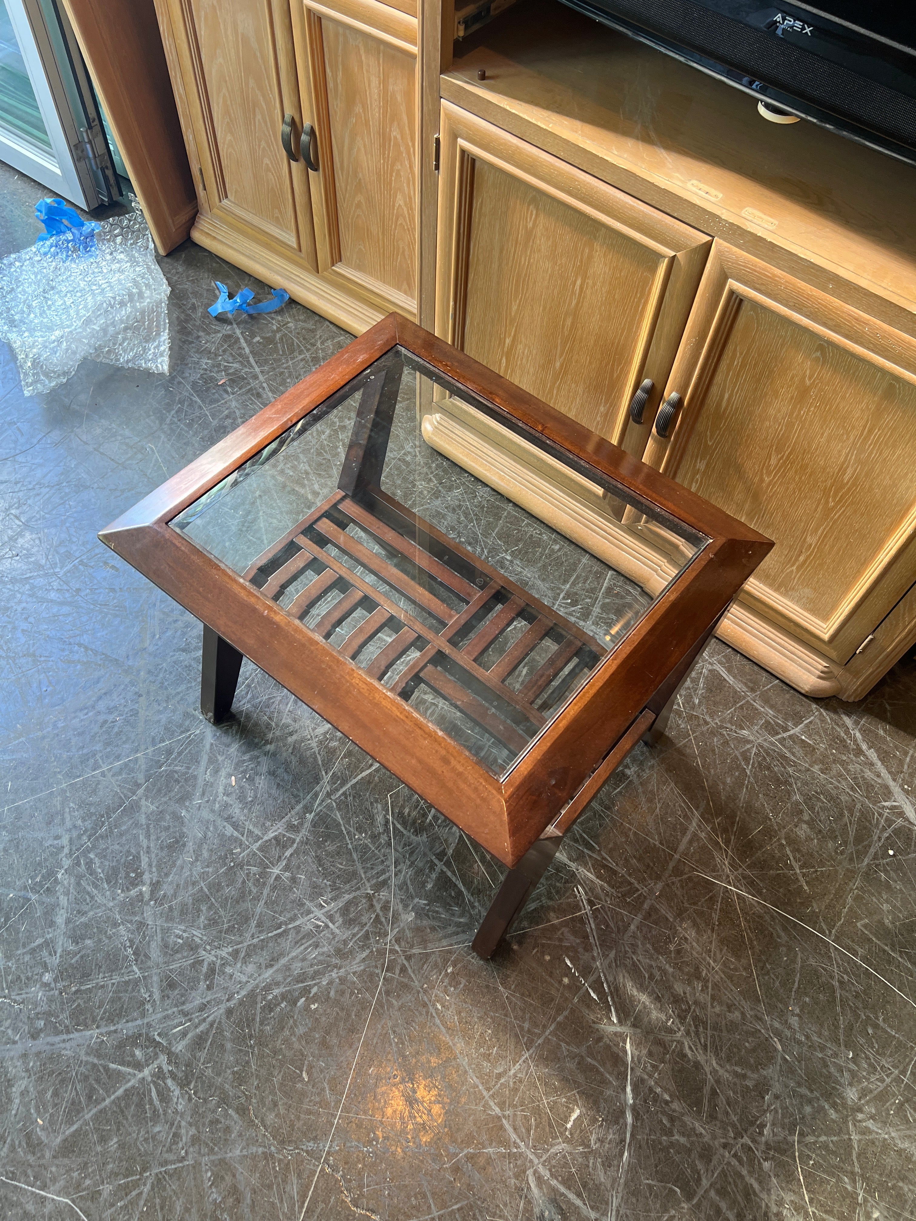 Wood Side Table with Glass Top