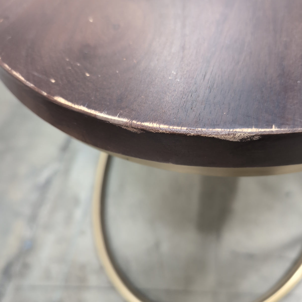 Oval Dark Wood Coffee Table with Gold Metal Base