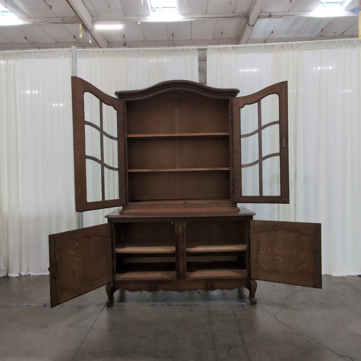French Provincial Style Wood China Cabinet with Glass Doors