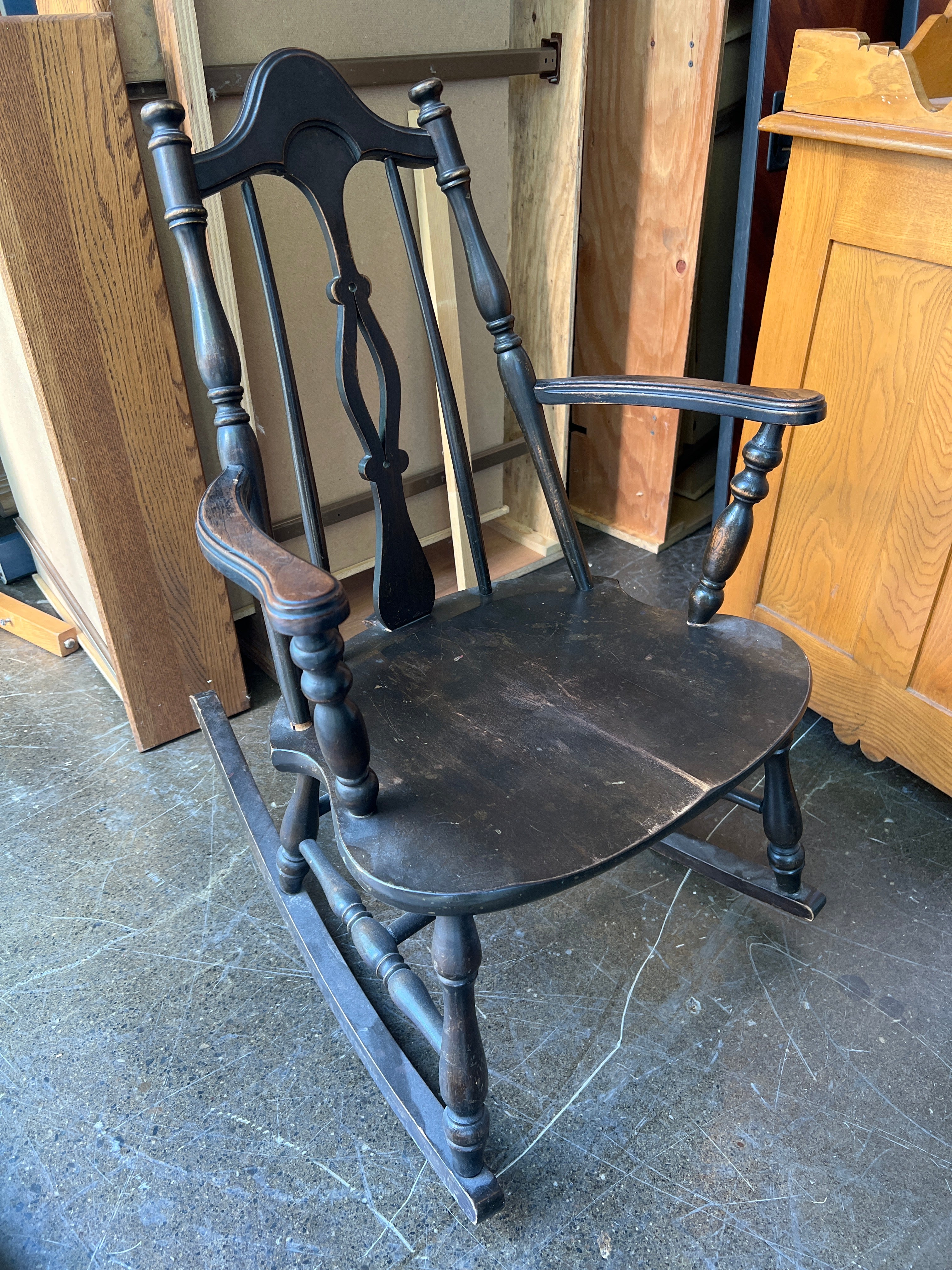 Vintage Black Wood Rocking Chair