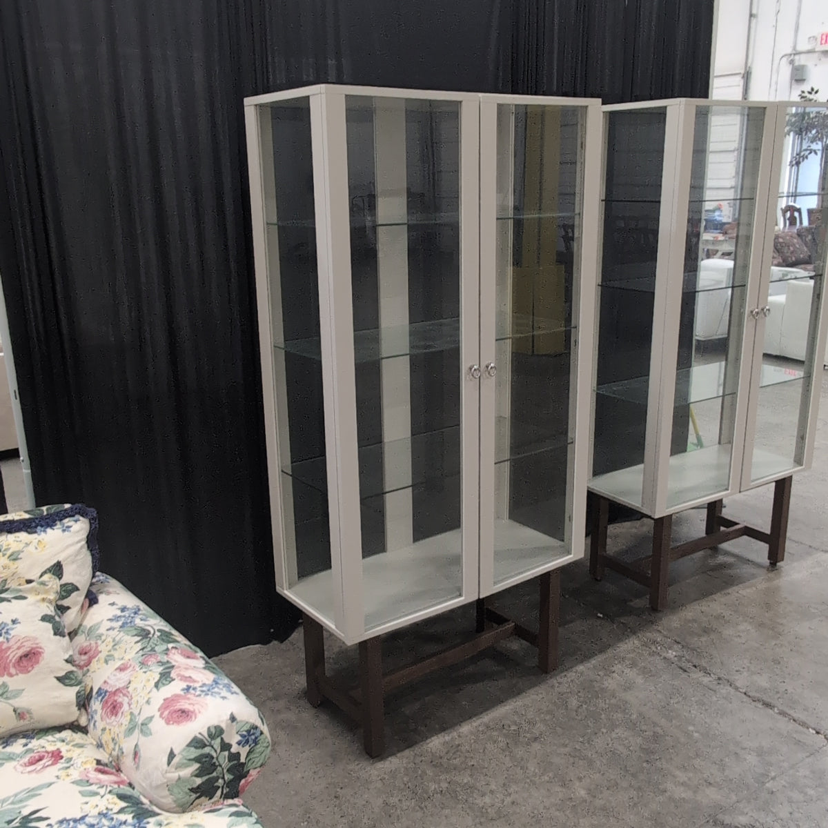 Tall Off-White Glass China Cabinet in Wood