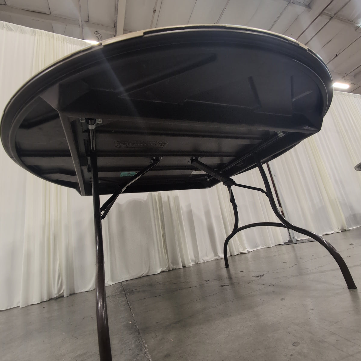 Beige Round Folding Table with Metal Legs