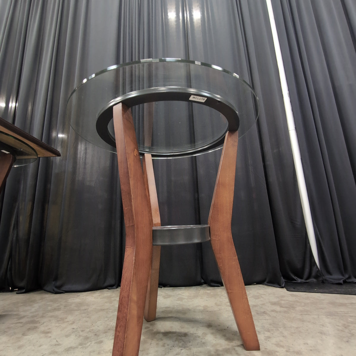 Round Glass Top End Table with Wood Base