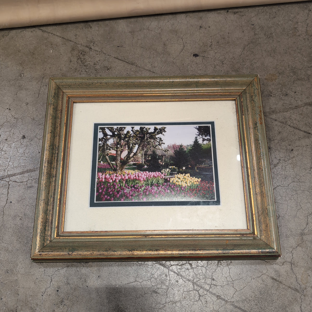 Distressed Green and Gold Garden Scene Picture Frame