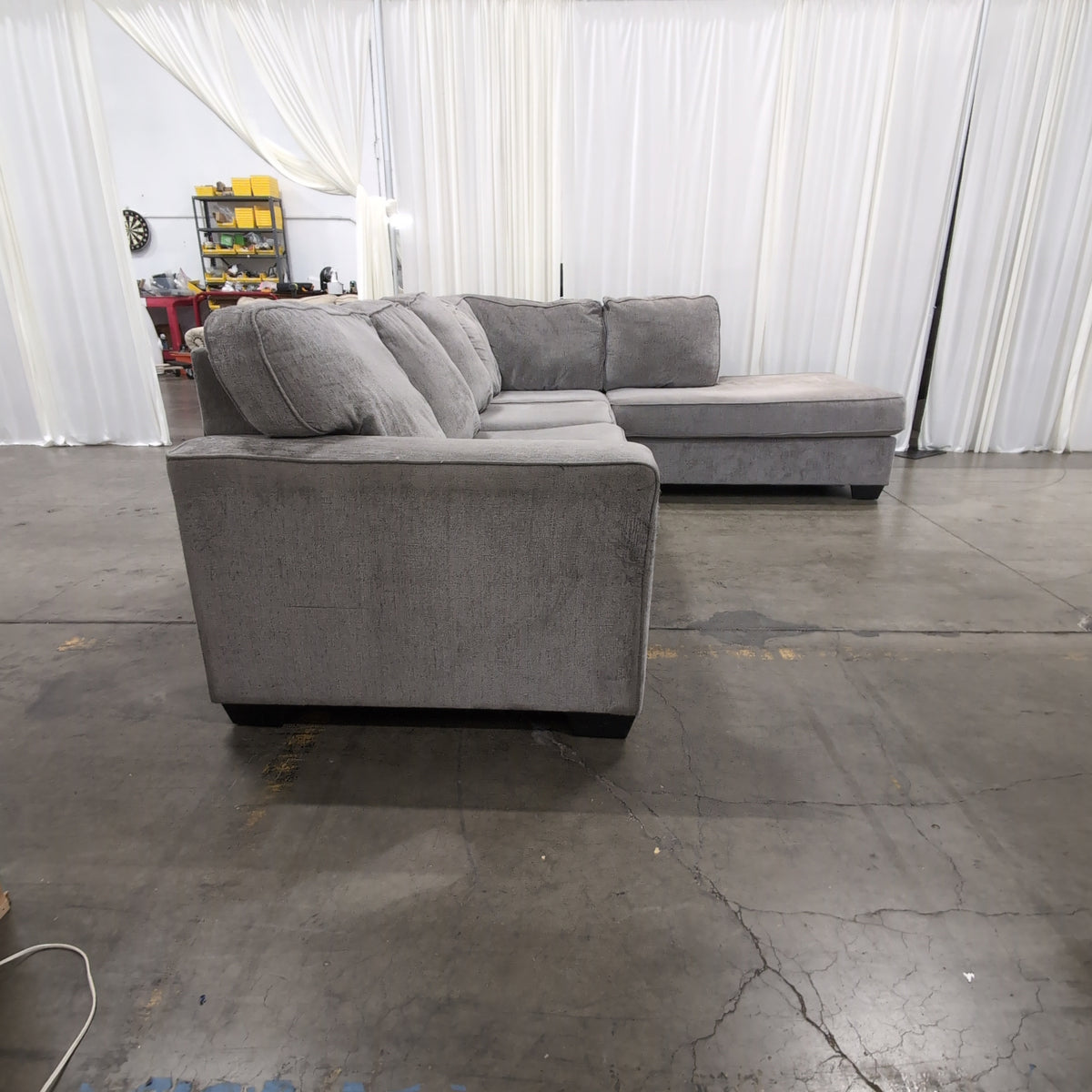 Grey L-Shaped Sectional Couch with Chaise Lounge