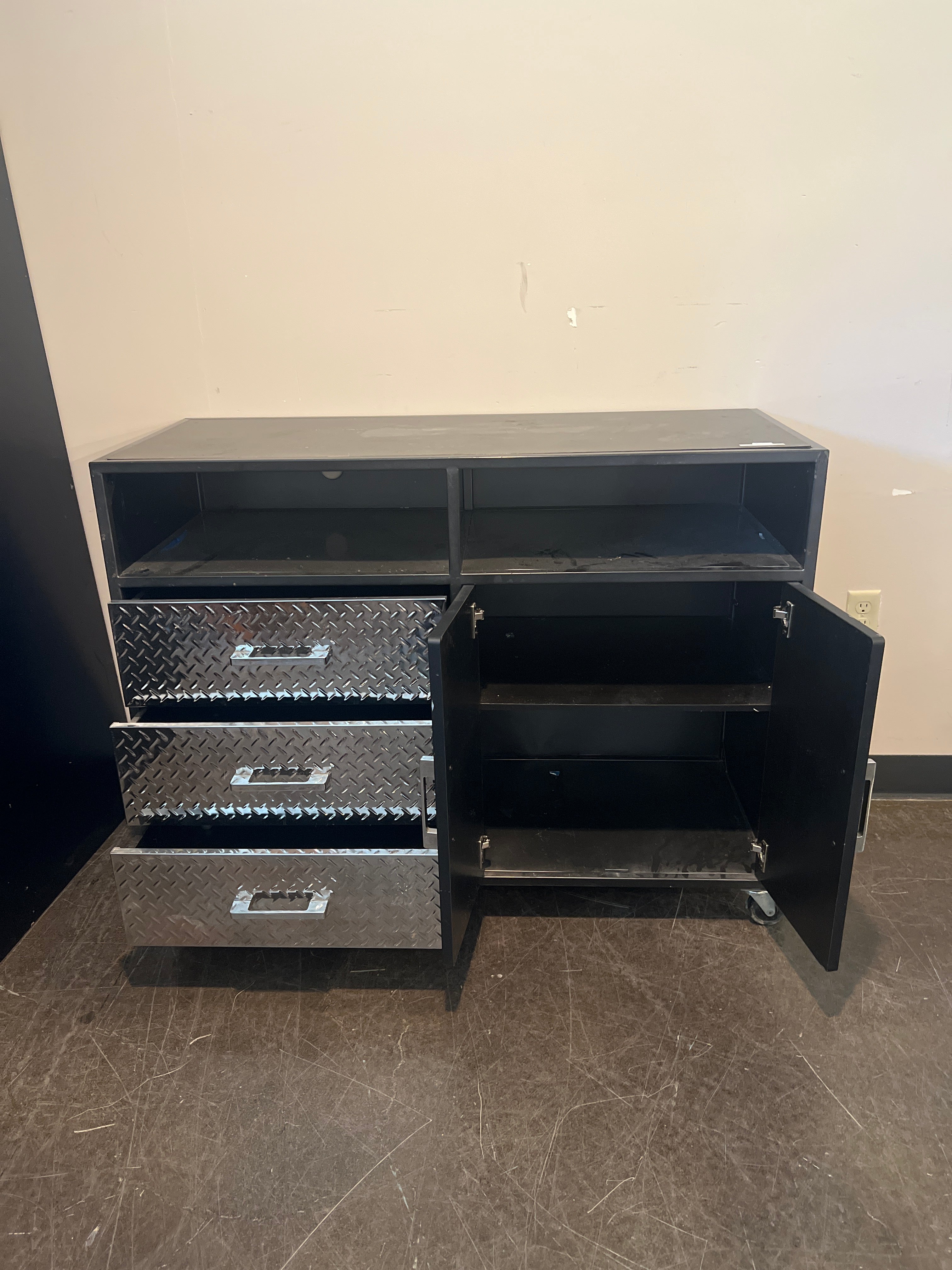 TRENT Wood Media Console with Metal Accents