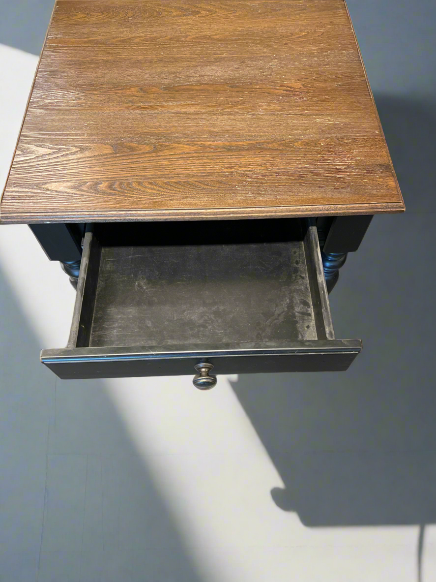 Dark Wood with Walnut Top Side Table, with Drawer