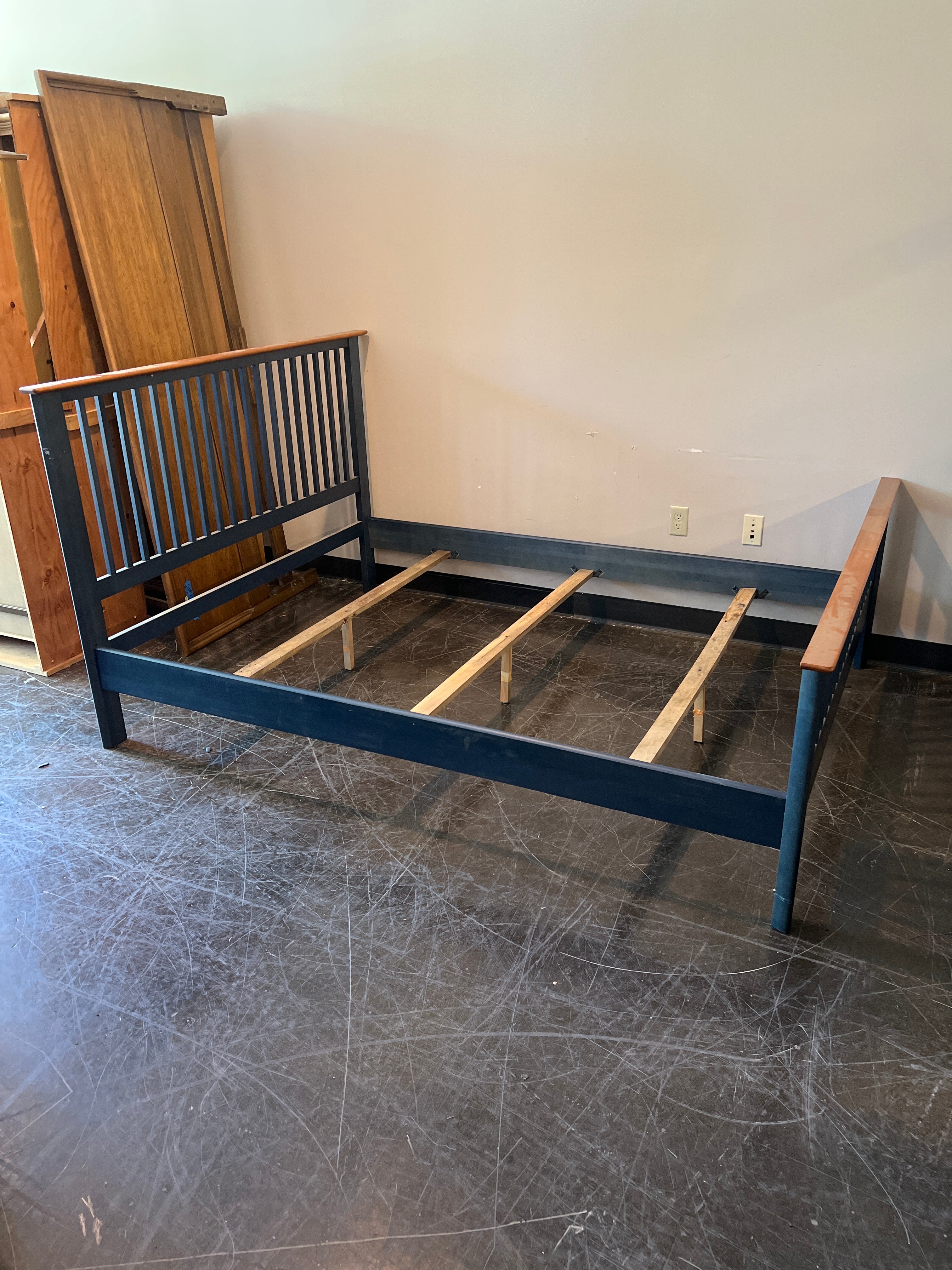 Crate and Barrel Queen Blue Bed Frame