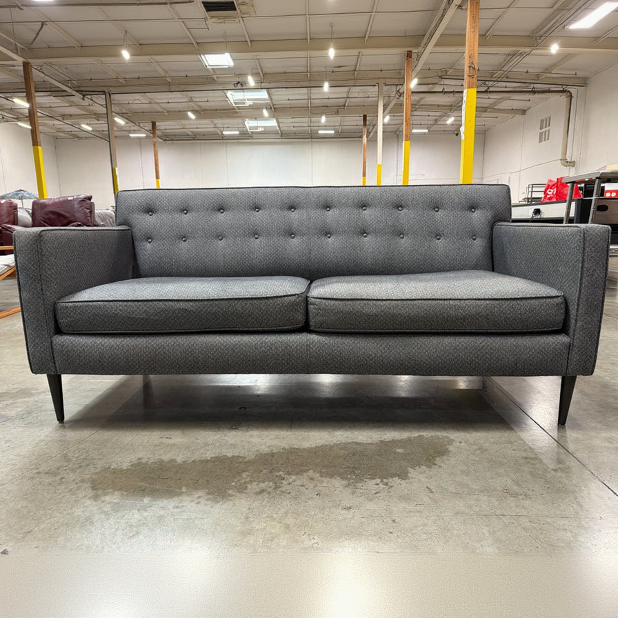 Room&Board Mid-Century Gray Patterned Couch with Button Tufting