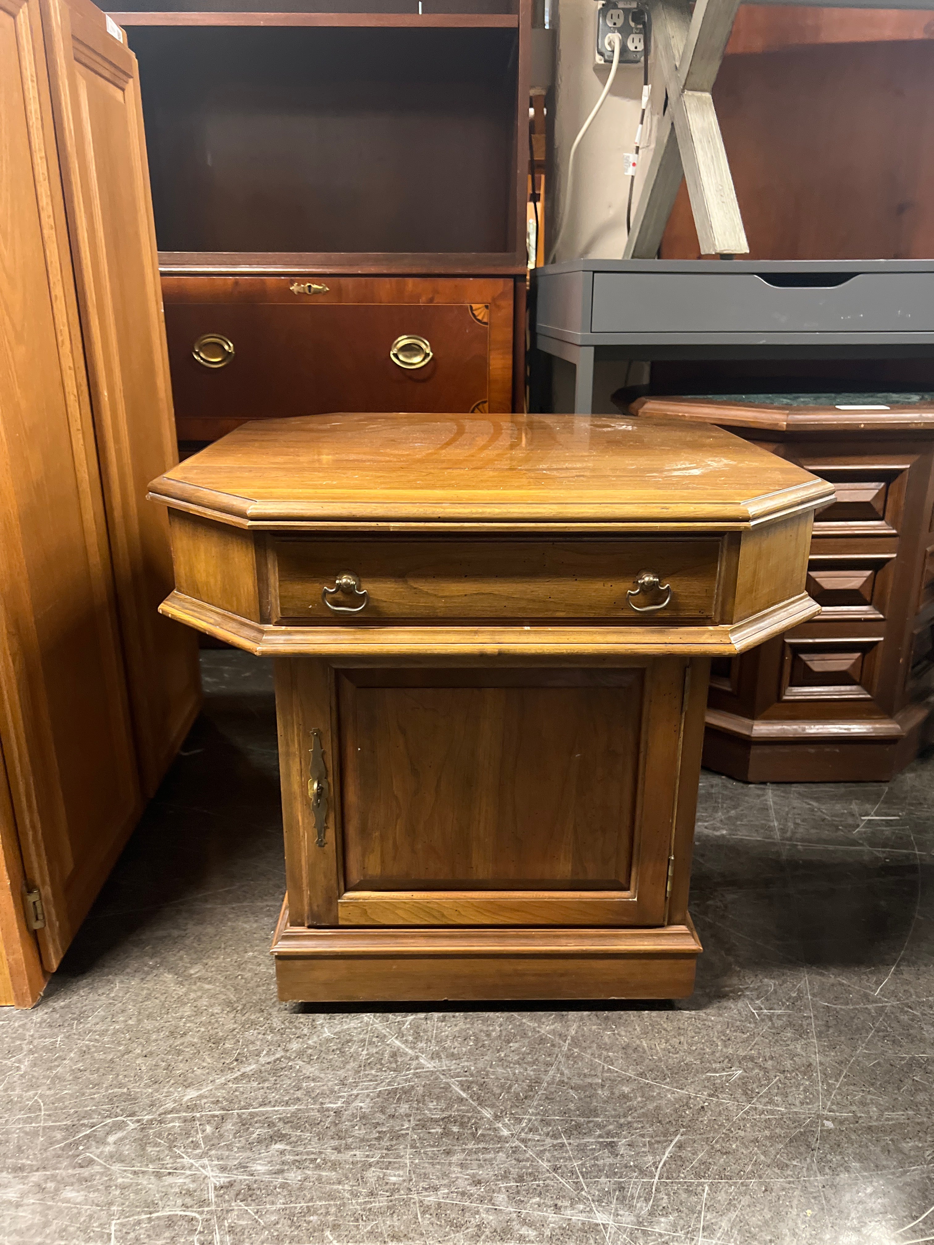 Vintage Pennsylvania House Octagonal End Table with Drawer & Cabinet