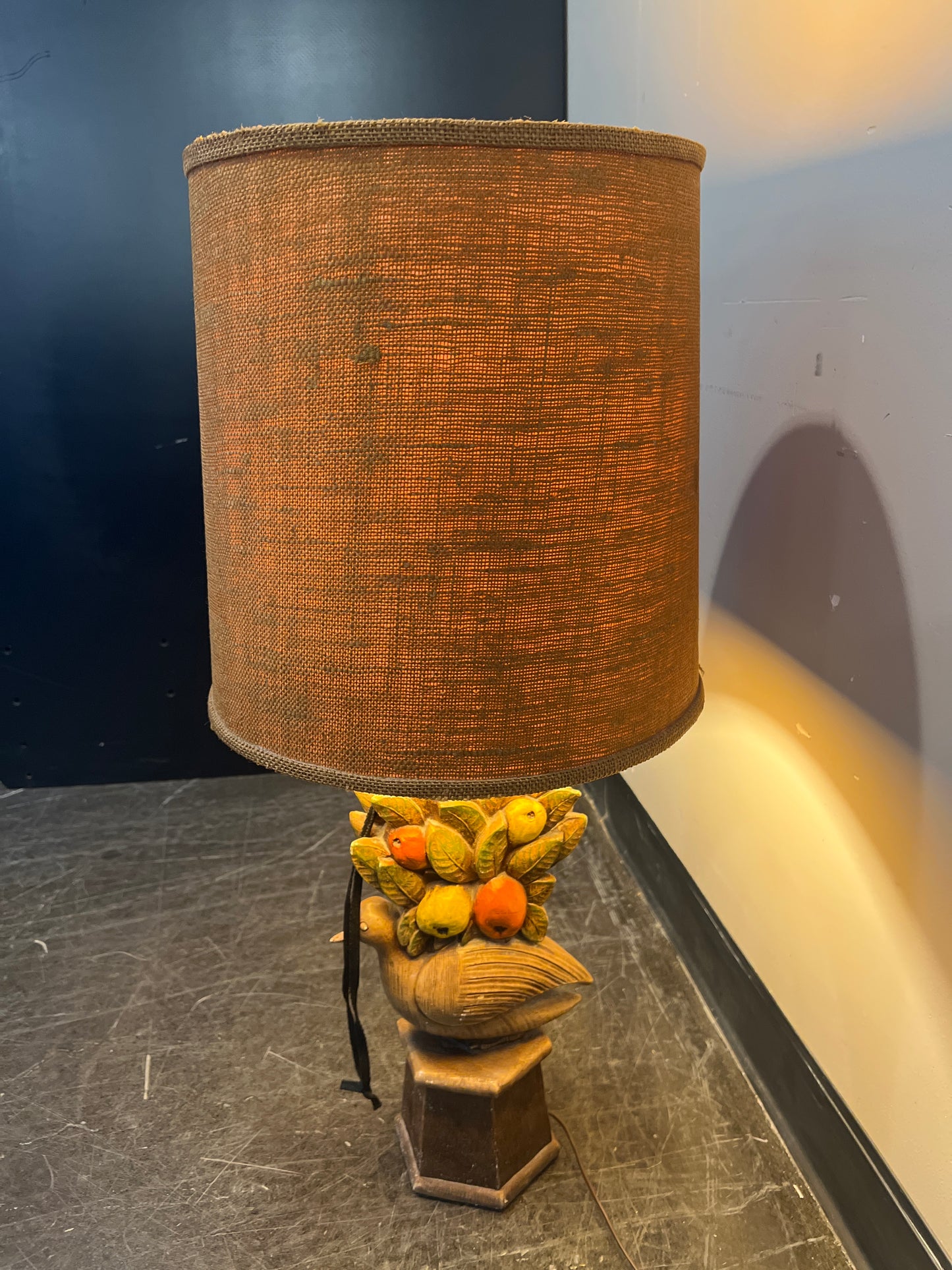 Mid-Century Modern Table Lamp with Burlap Shade