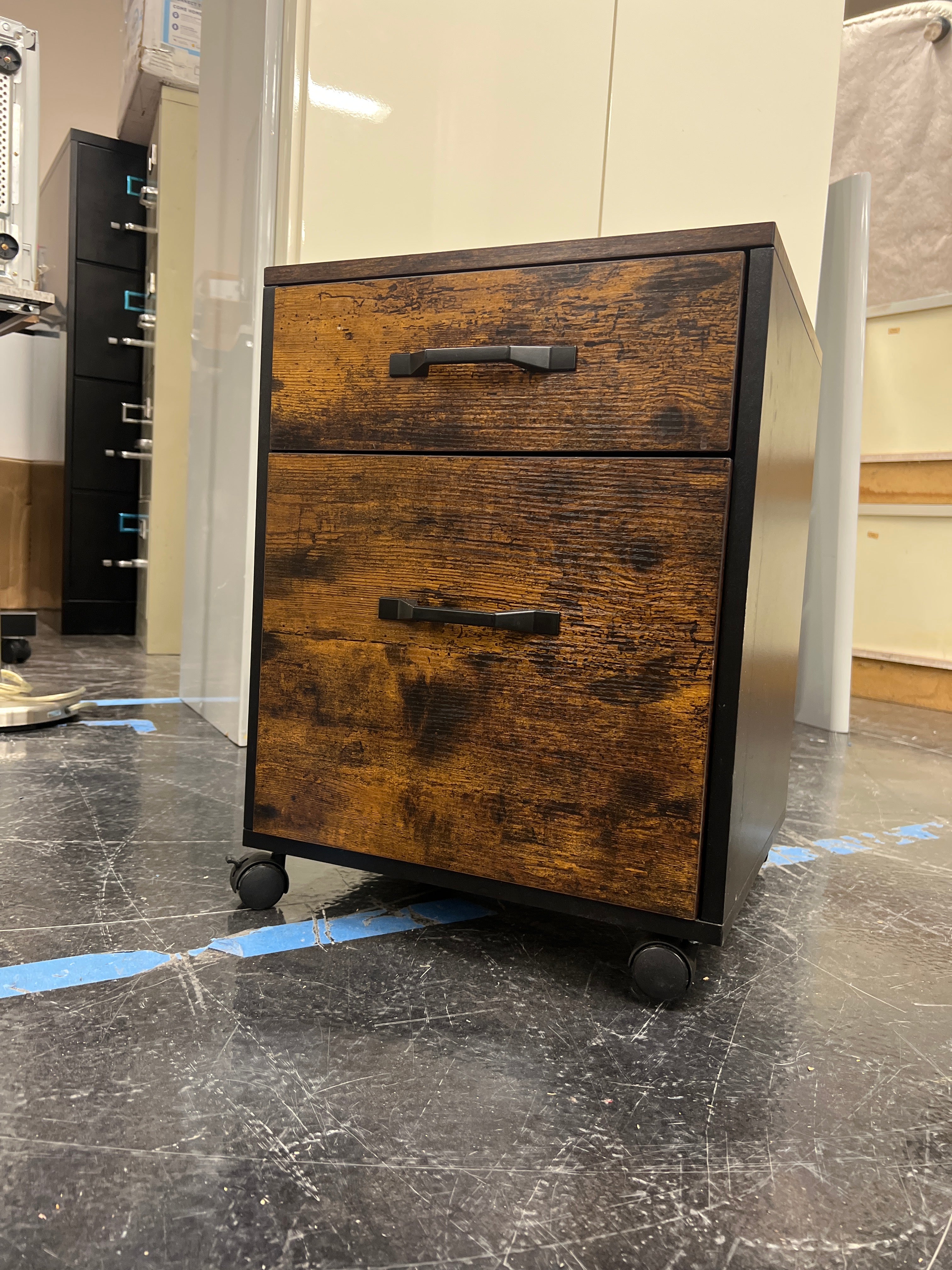Rustic Two-Drawer Wood Nightstand