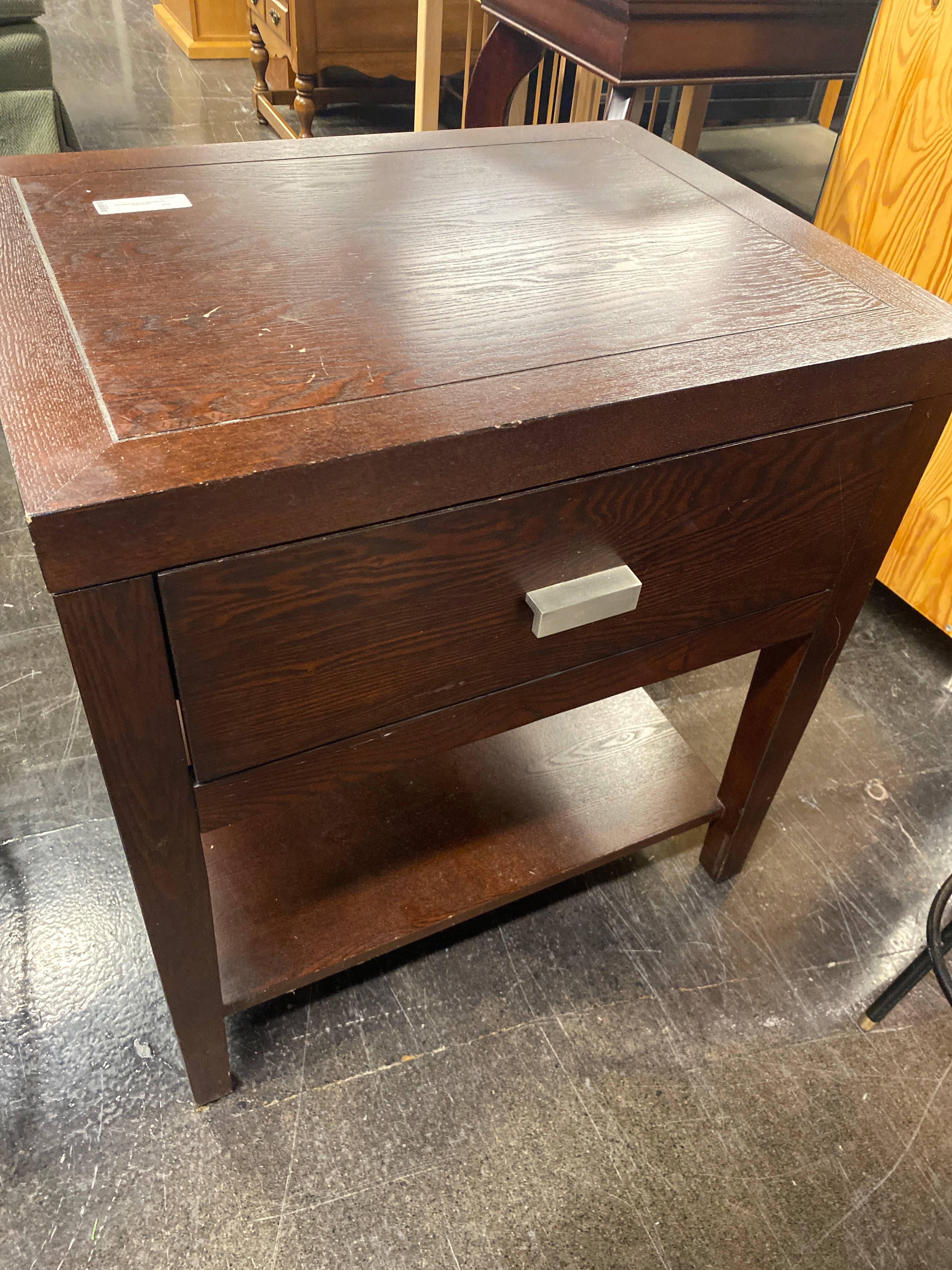 Dark Brown Hardwood Nightstand with Single Drawer