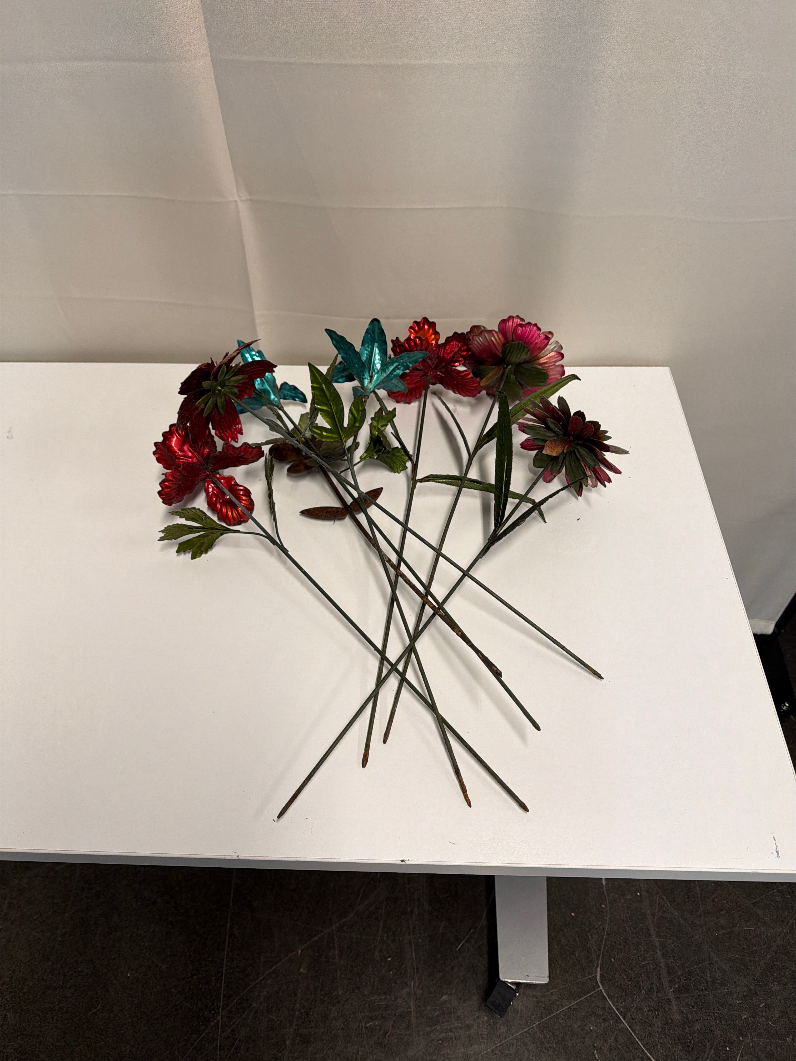 Set of Eight Assorted Metal Floral Garden Stakes