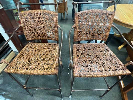 Barstools with Wicker Seats and Backs – Set of 2
