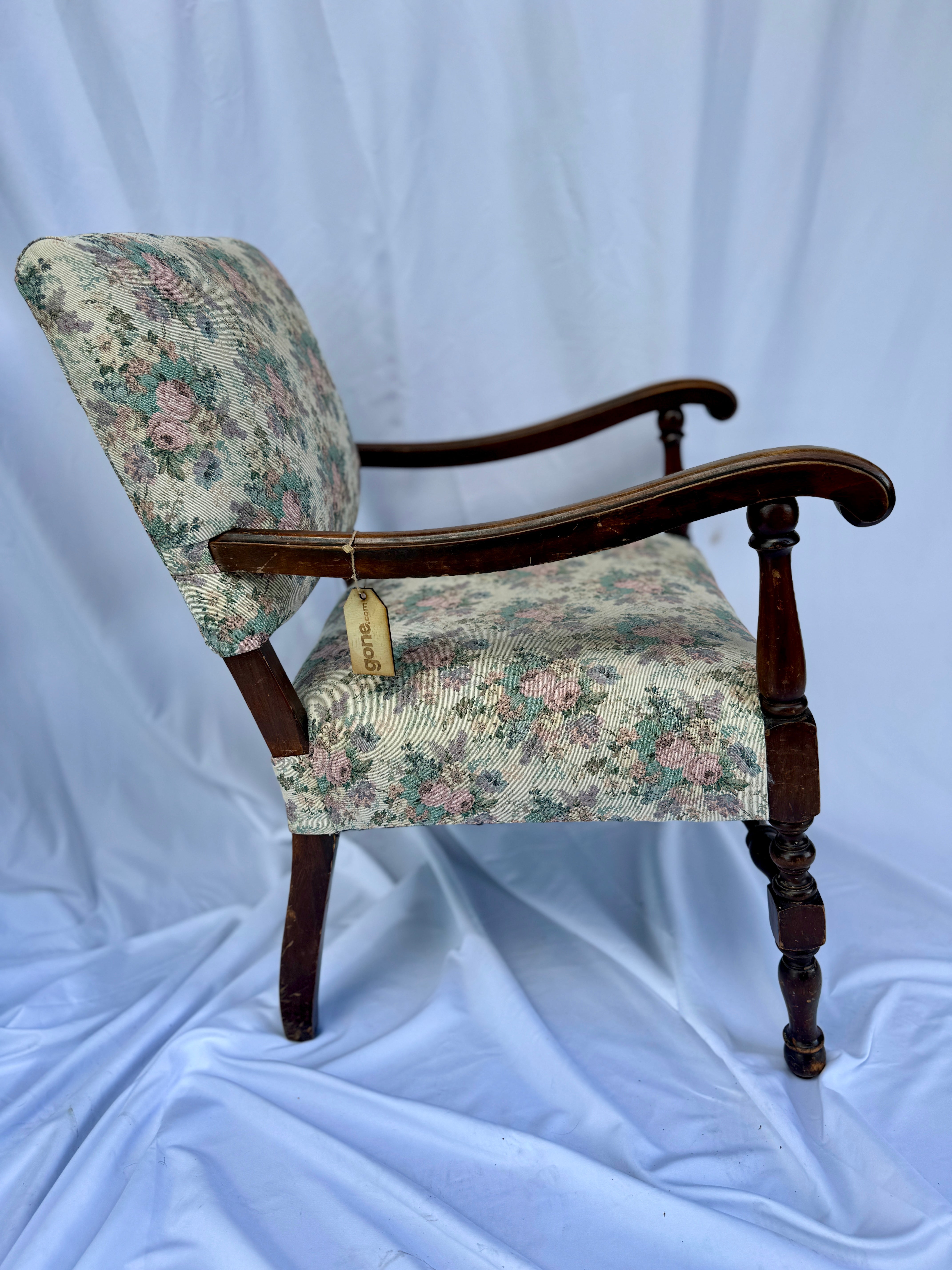 Accent Chair with Rose Fabric and Dark Wood Accent