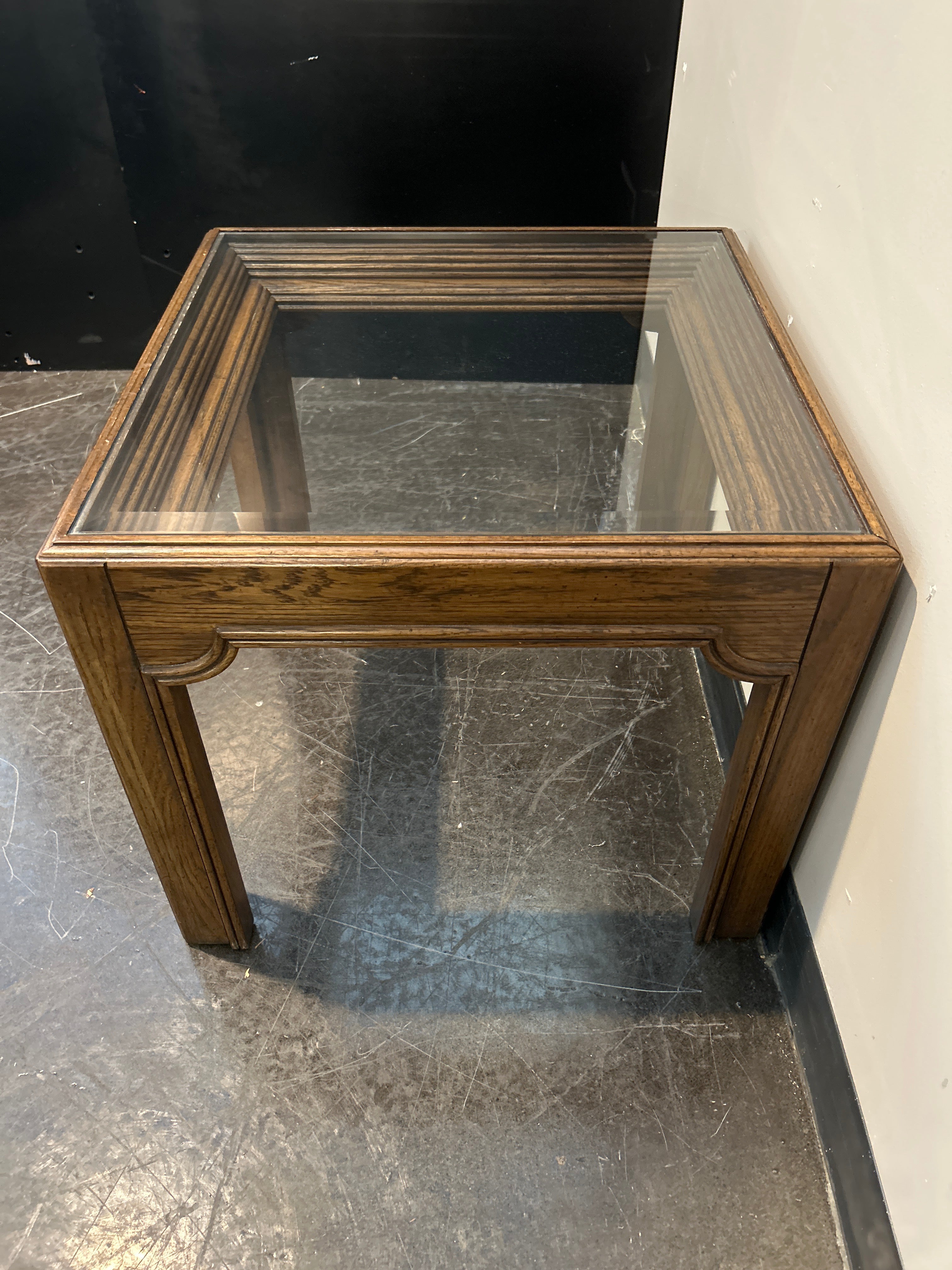 Mid-Century Modern Hardwood End Table with Glass Top