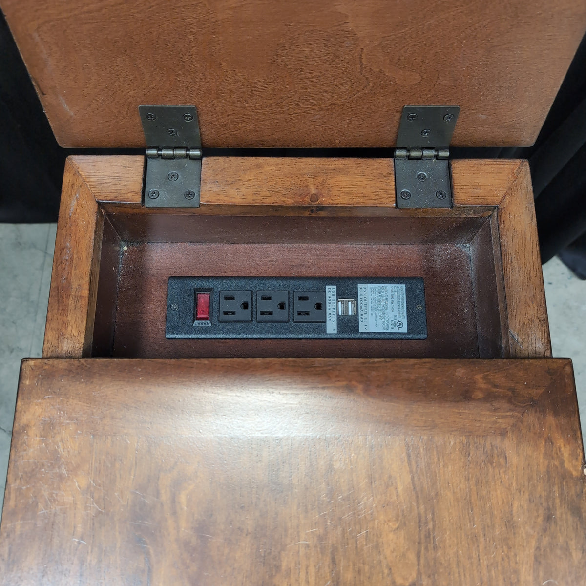 Dark Wood Nightstand with Power Cord Slot