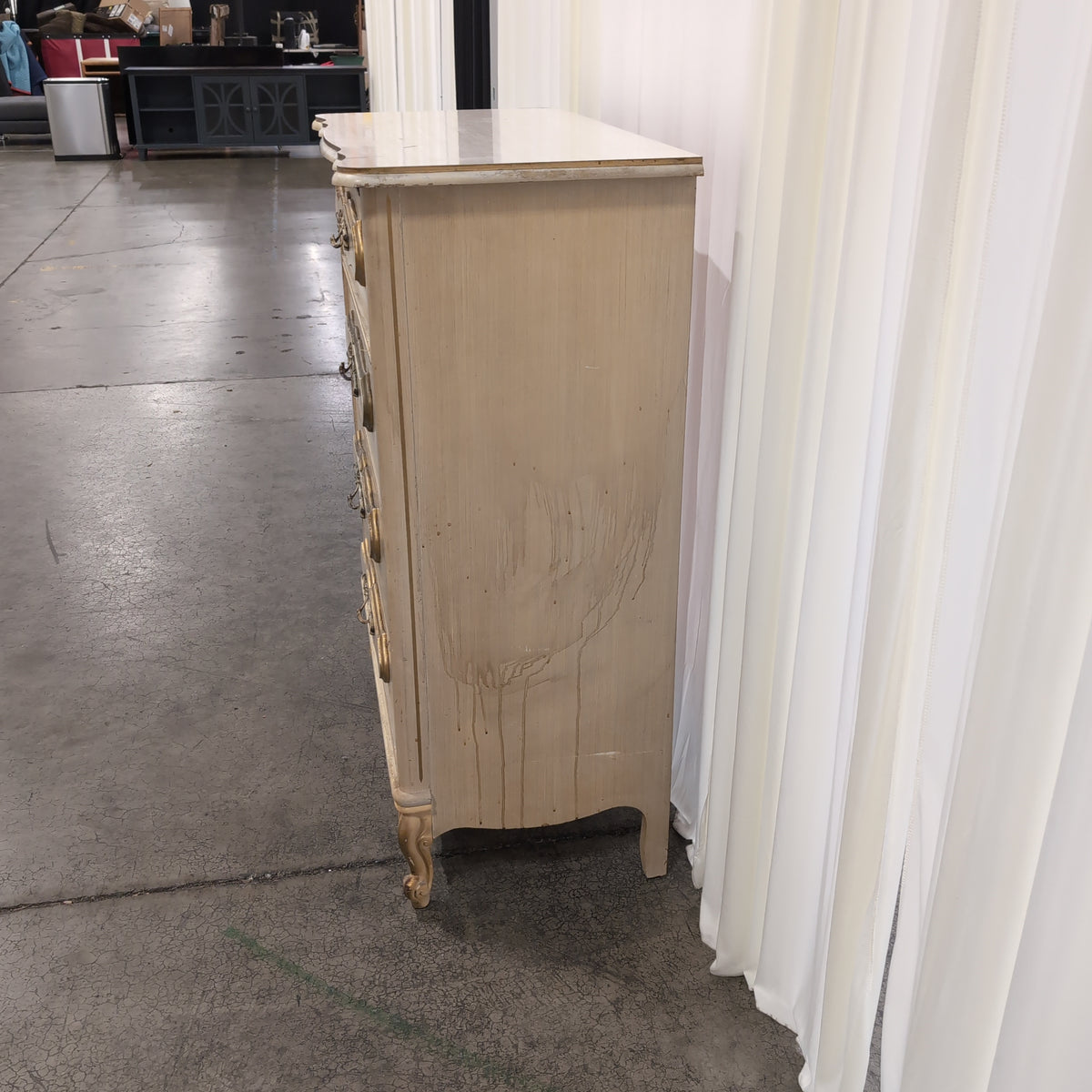 Beige French Provincial Wood Dresser with Ornate Hardware