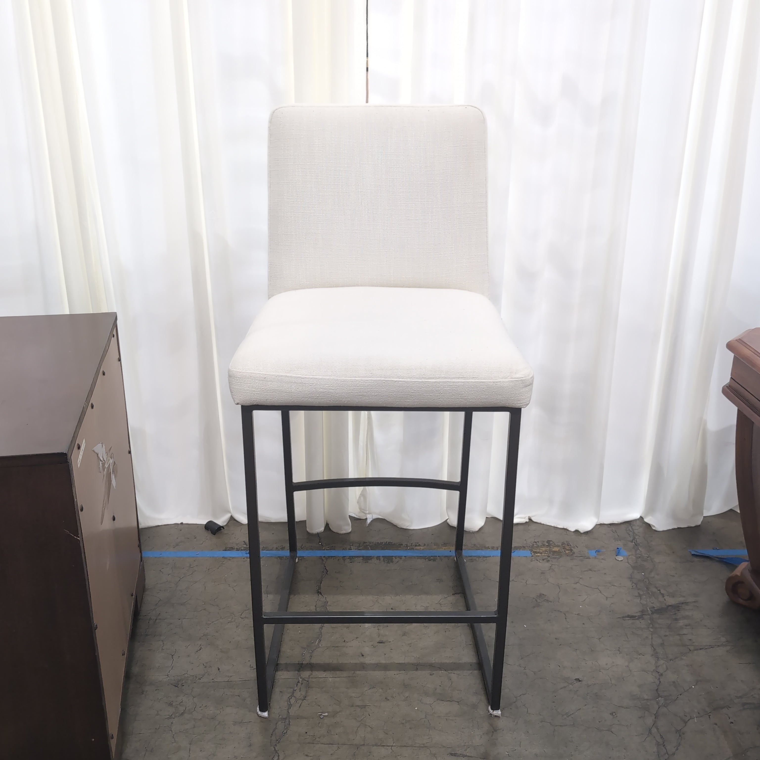 Cream Fabric Upholstered Bar Stool with Dark Metal Frame