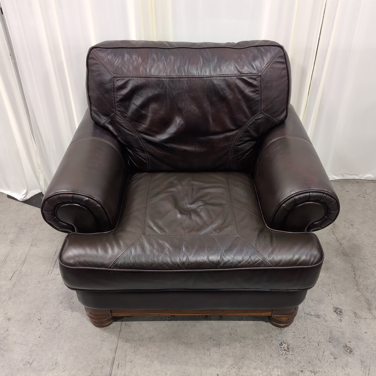 IP Dark Brown Leather Armchair with Rolled Arms