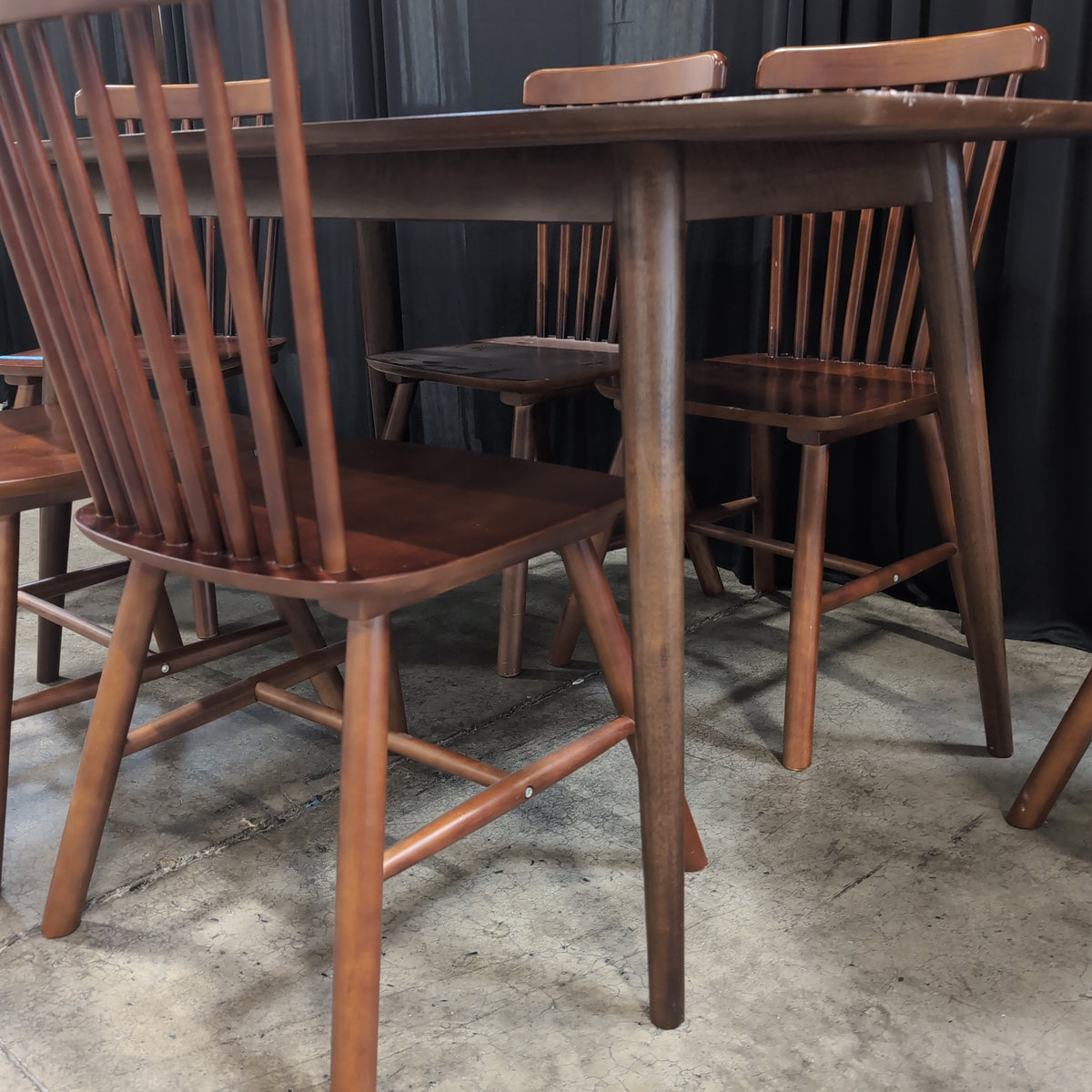 Dark Brown Wood Dining Table with Six Chairs