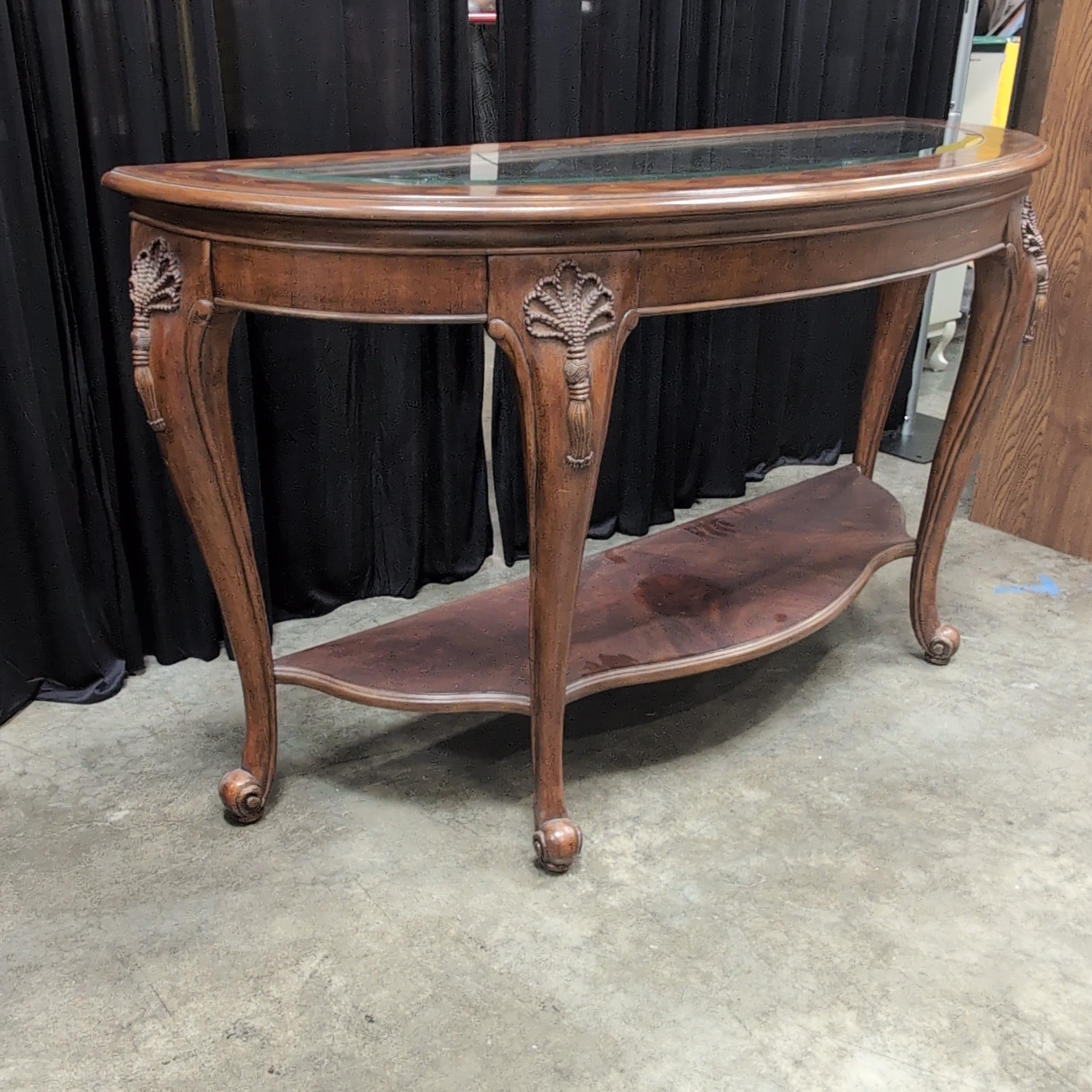 Traditional Dark Wood Console Table with Glass Top