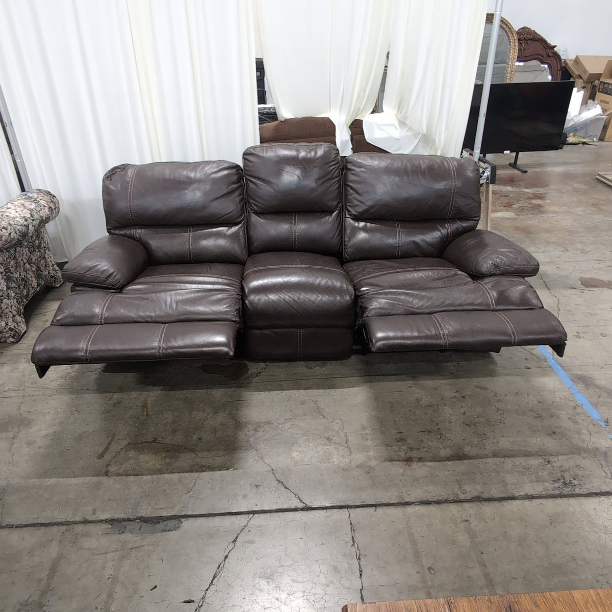 Dark Brown Faux Leather Recliner Couch with Contrast Stitching