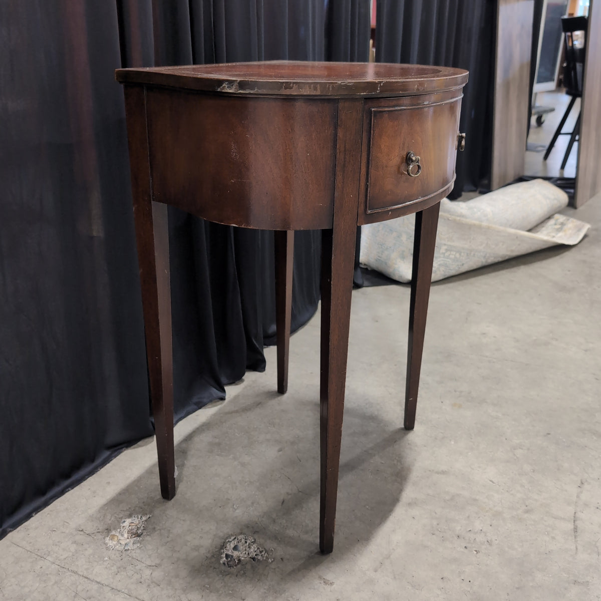Cherry Finish Half-Round Nightstand with Single Drawer