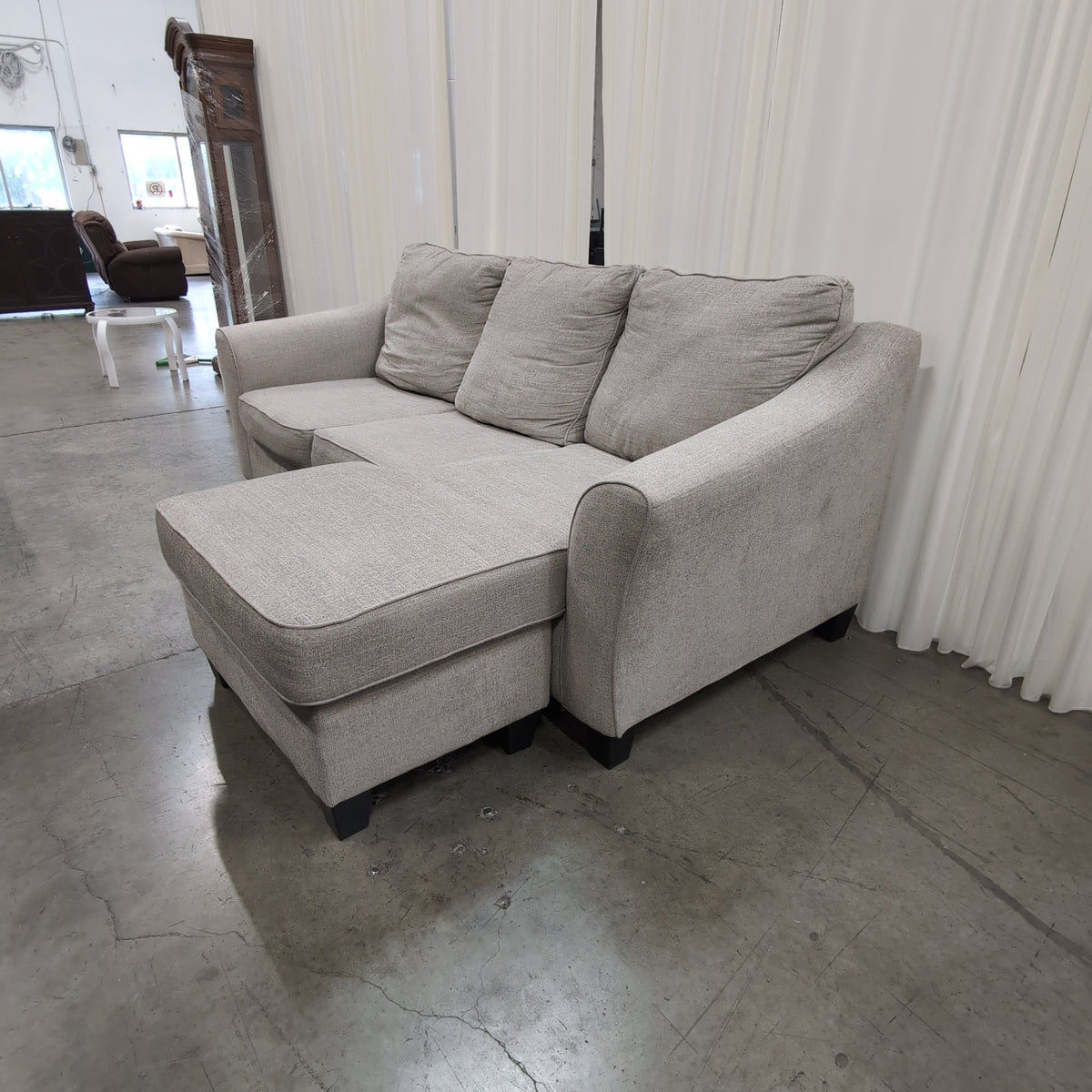 Light Grey Fabric Sectional Couch with Track Arms