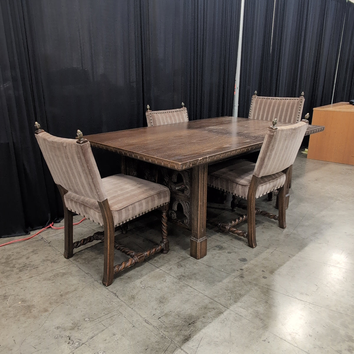 Traditional Dark Wood Dining Table with Carved Legs