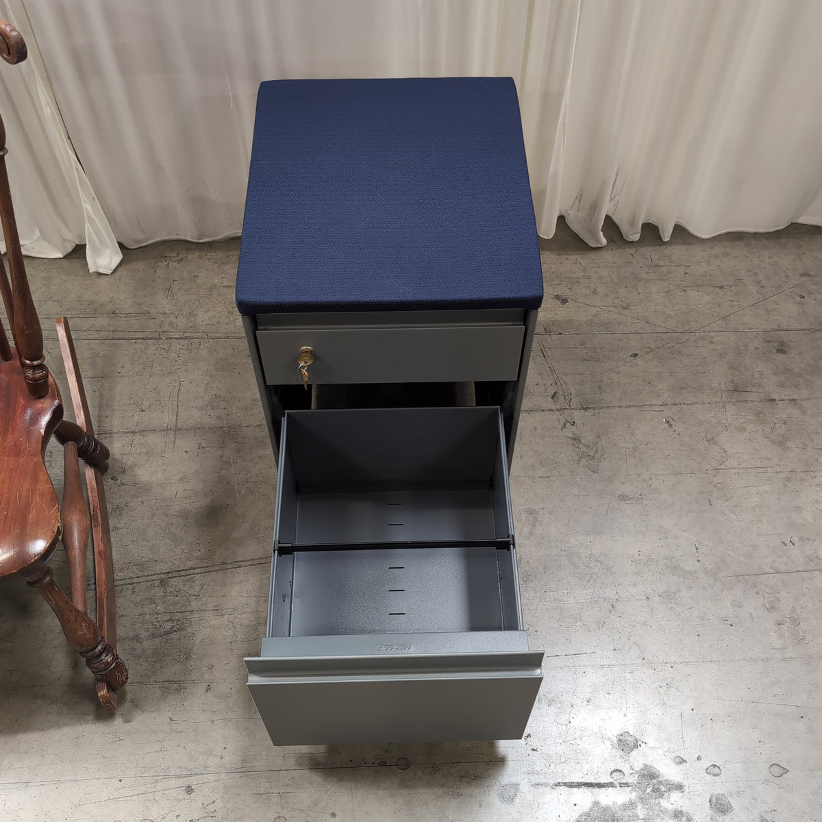 Steelcase Grey Mobile Filing Cabinet with Upholstered Top