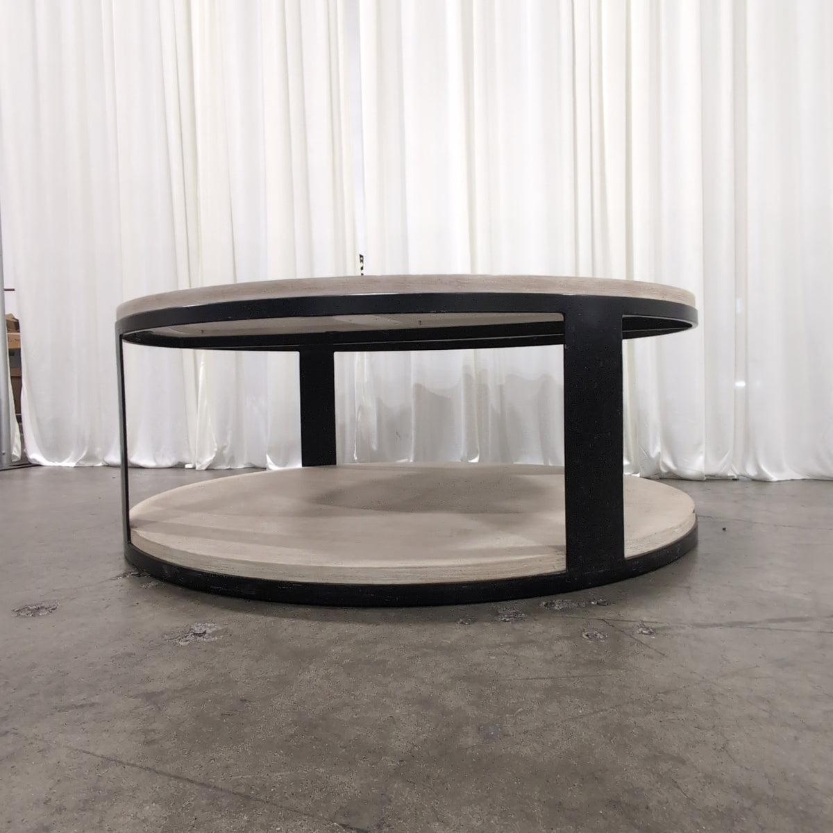 Round Two-Tier Coffee Table with Black Metal Frame