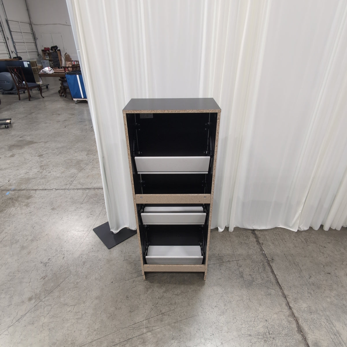 Slim Black Wood Three-Compartment Shoe Cabinet