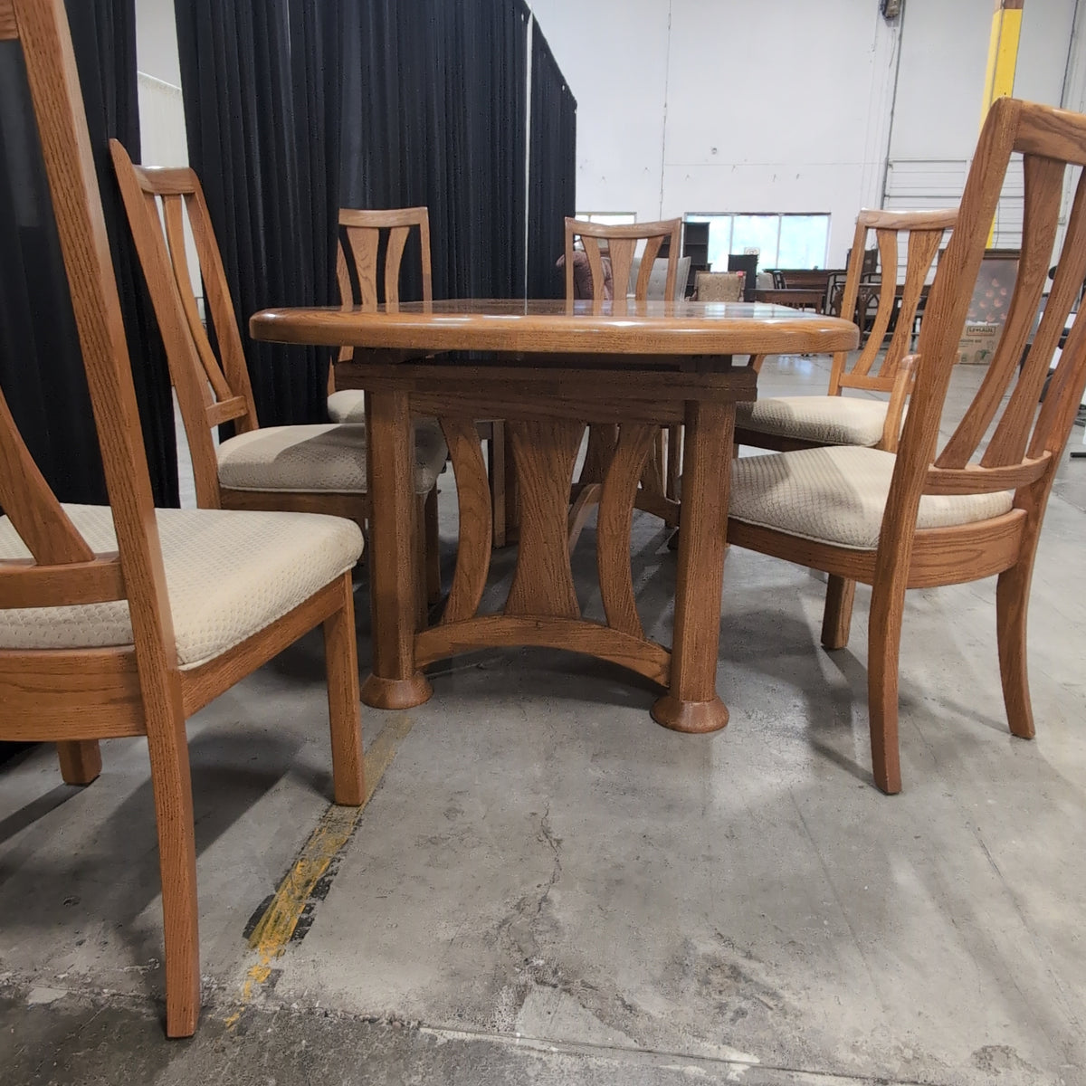 Kunshan Fei Hong Medium Brown Oak Dining Table with six chairs