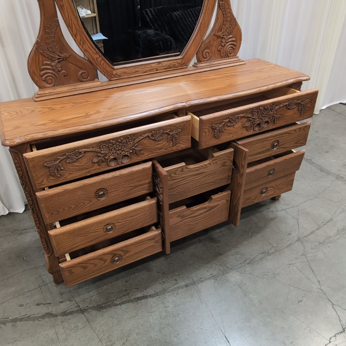 Ornate Carved Floral Wood Dresser