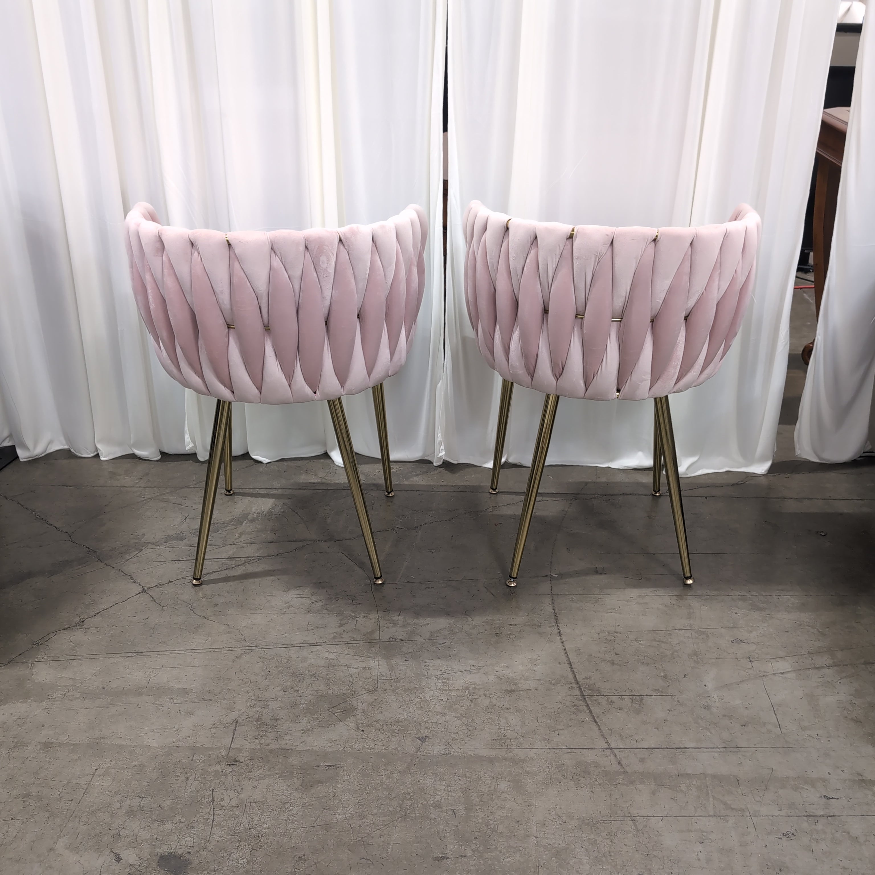 Pair of Blush Velvet Channel Tufted Accent Chair with Gold Legs