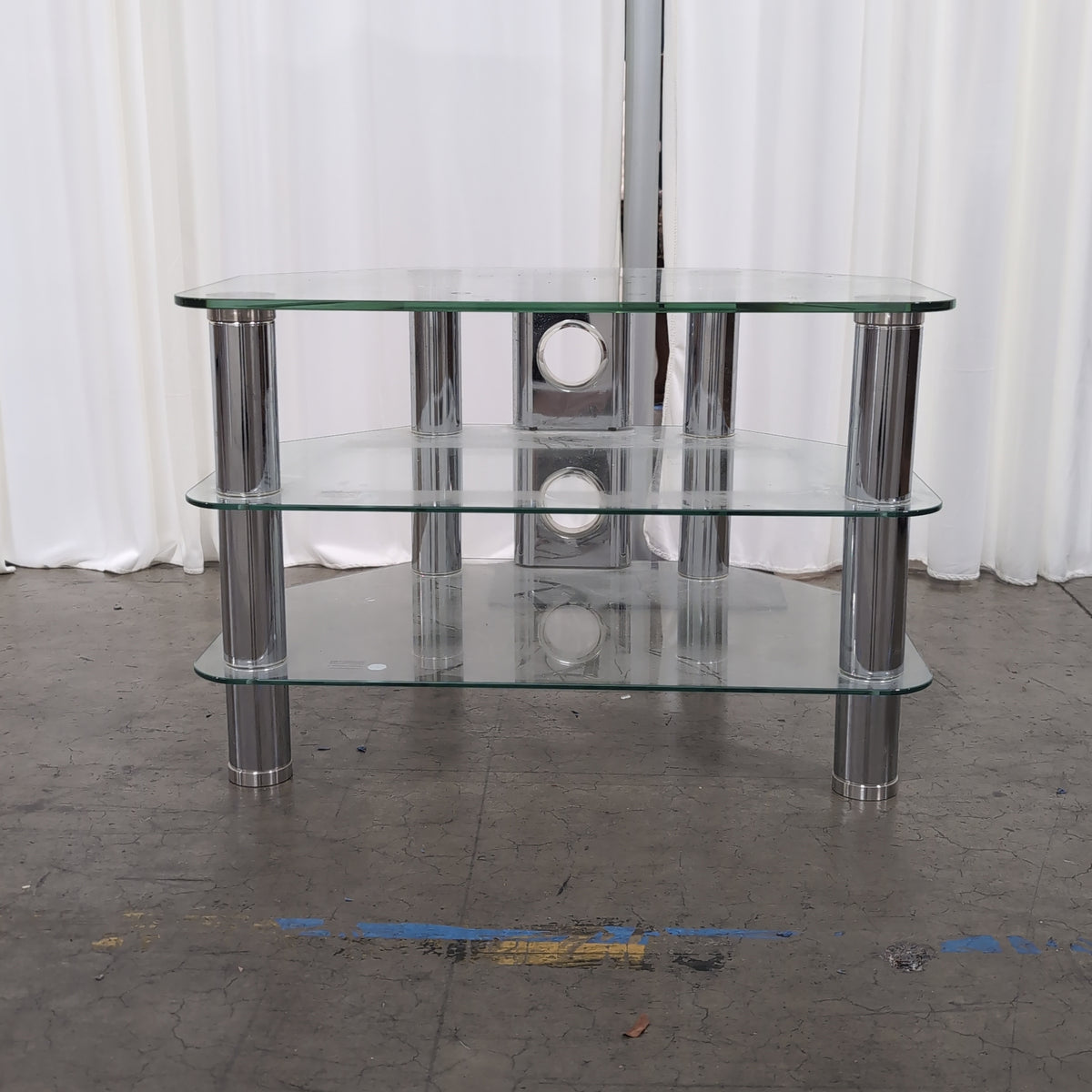 Clear Glass Three-Tier Corner TV Stand