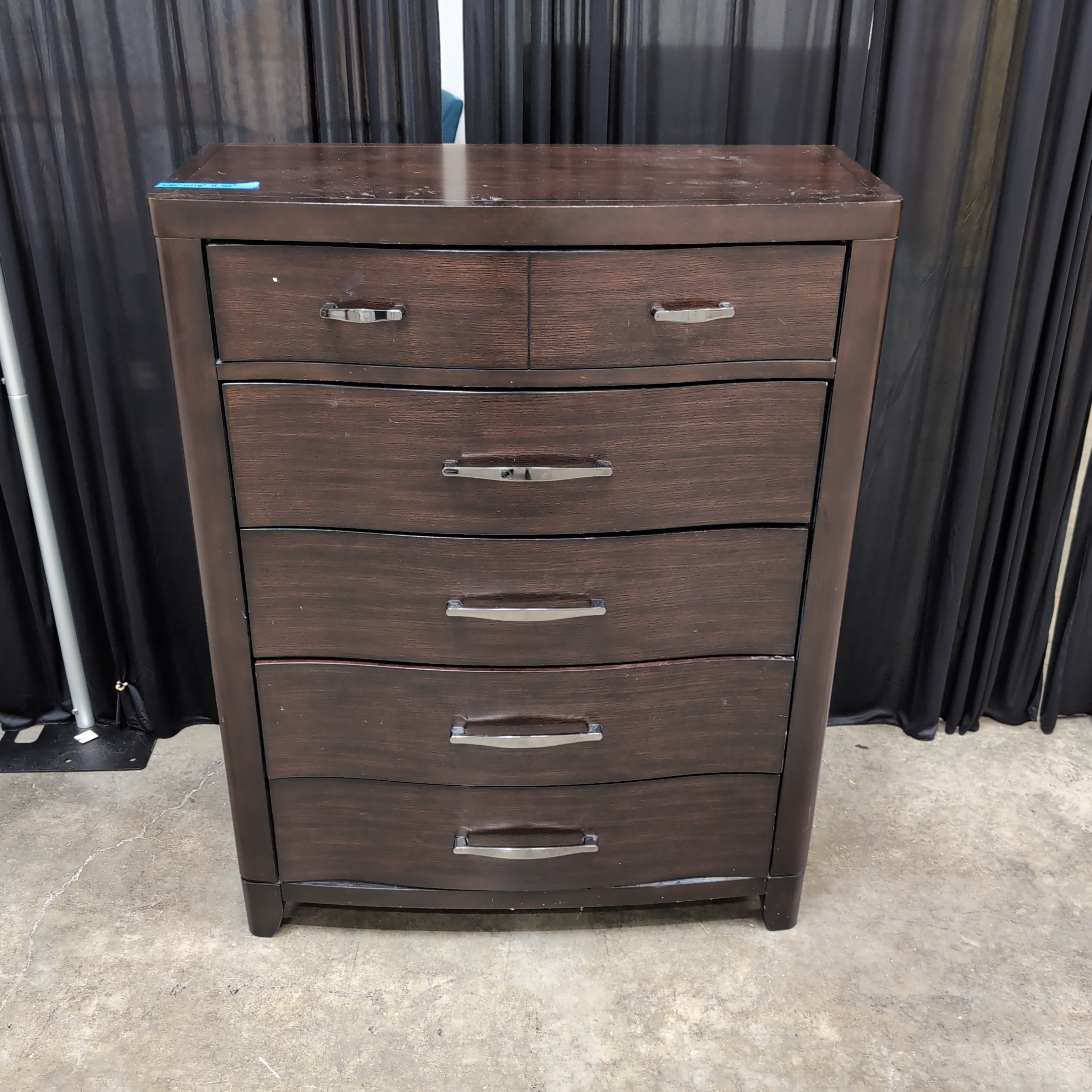 Dark Brown Wood Dresser with Curved Drawers