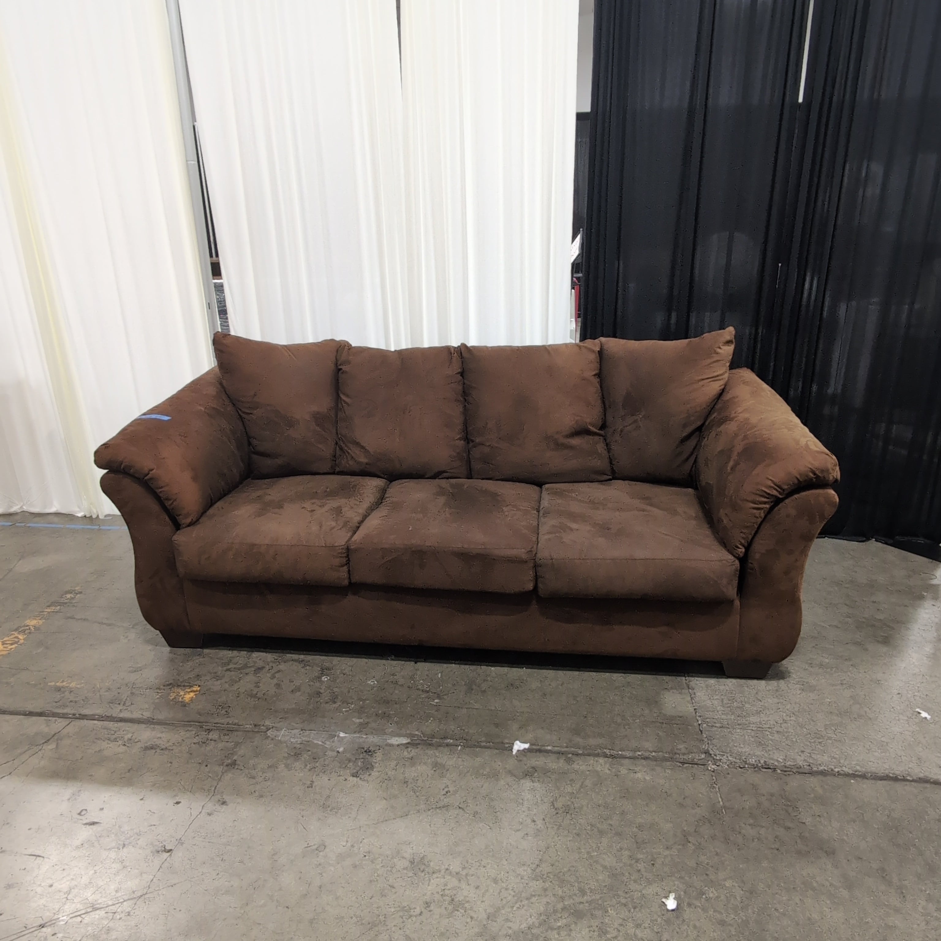 Brown Microfiber Couch with Rolled Arms