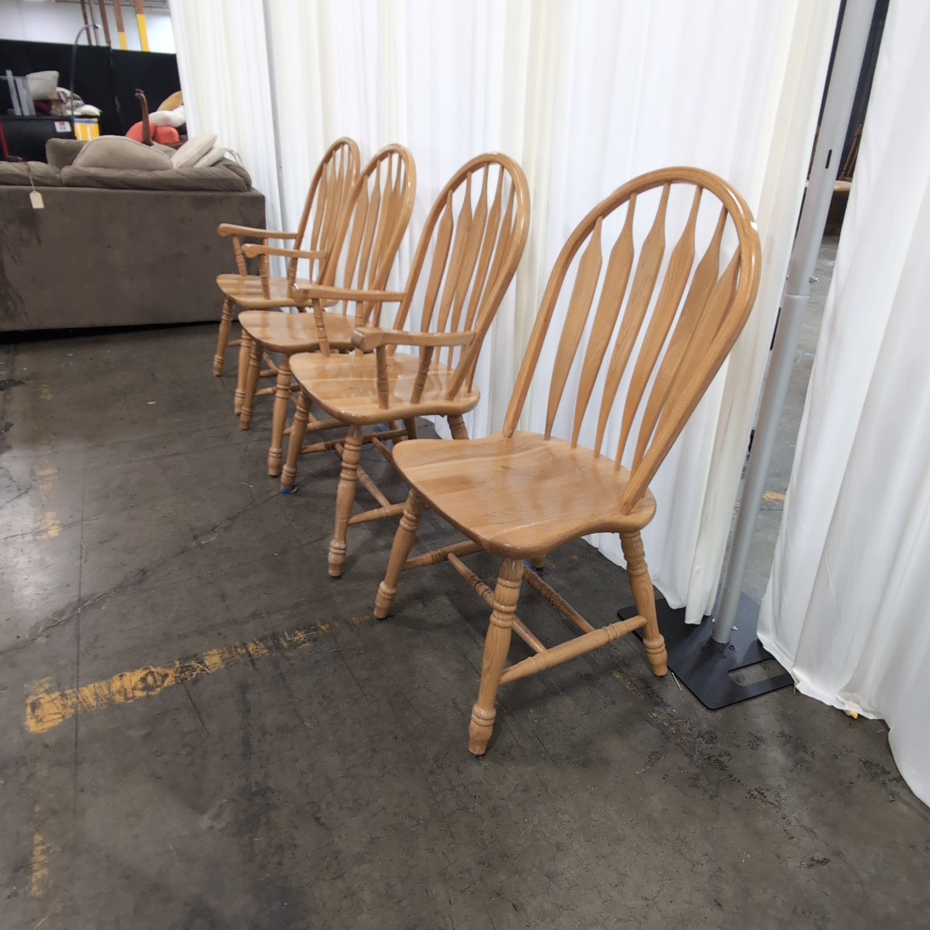 Set of Four Light Wood Windsor Dining Chairs